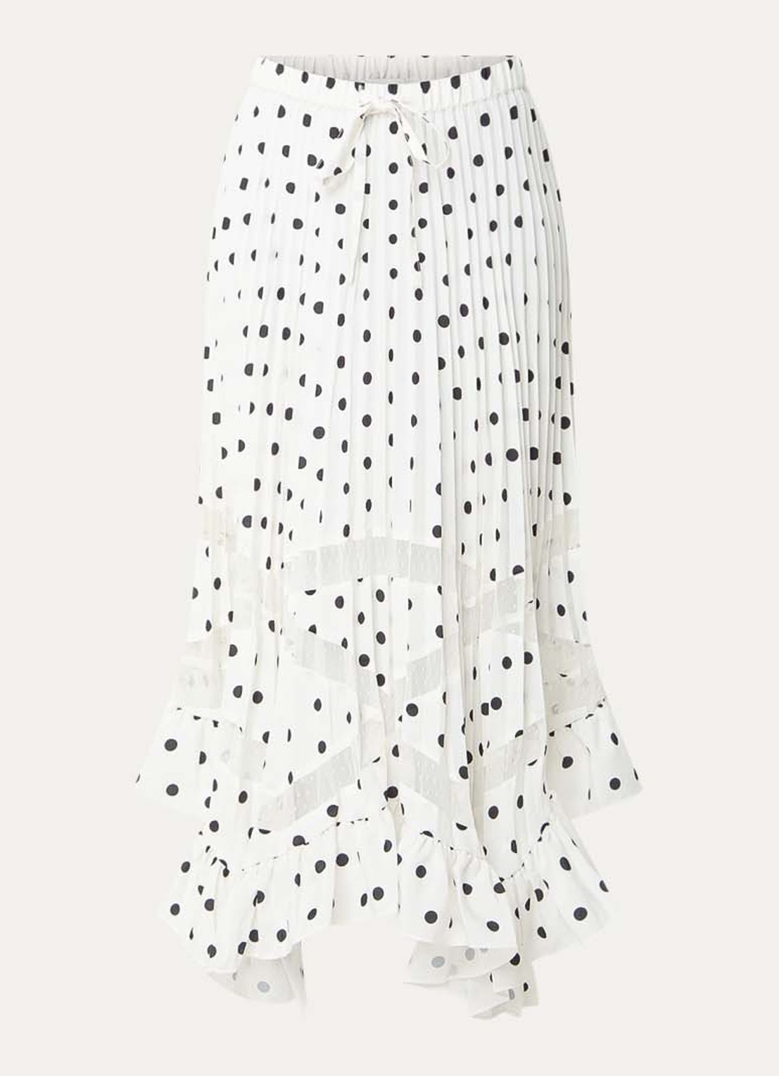 Claudie Pierlot Midi rok met stippenprint en plissé  - voorkant gebroken wit