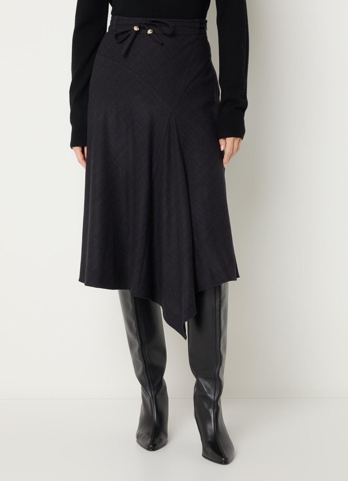 Claudie Pierlot Midi rok met strikceintuur - detail zwart