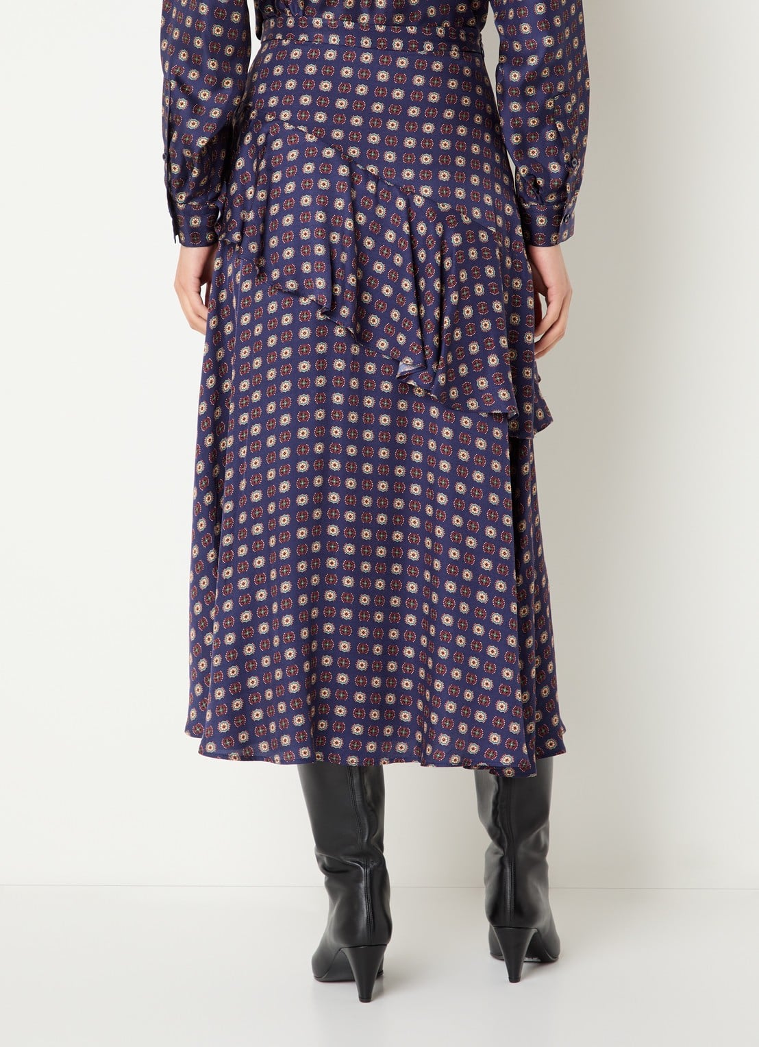 Claudie Pierlot Midi rok met volant en print - achterkant donkerblauw