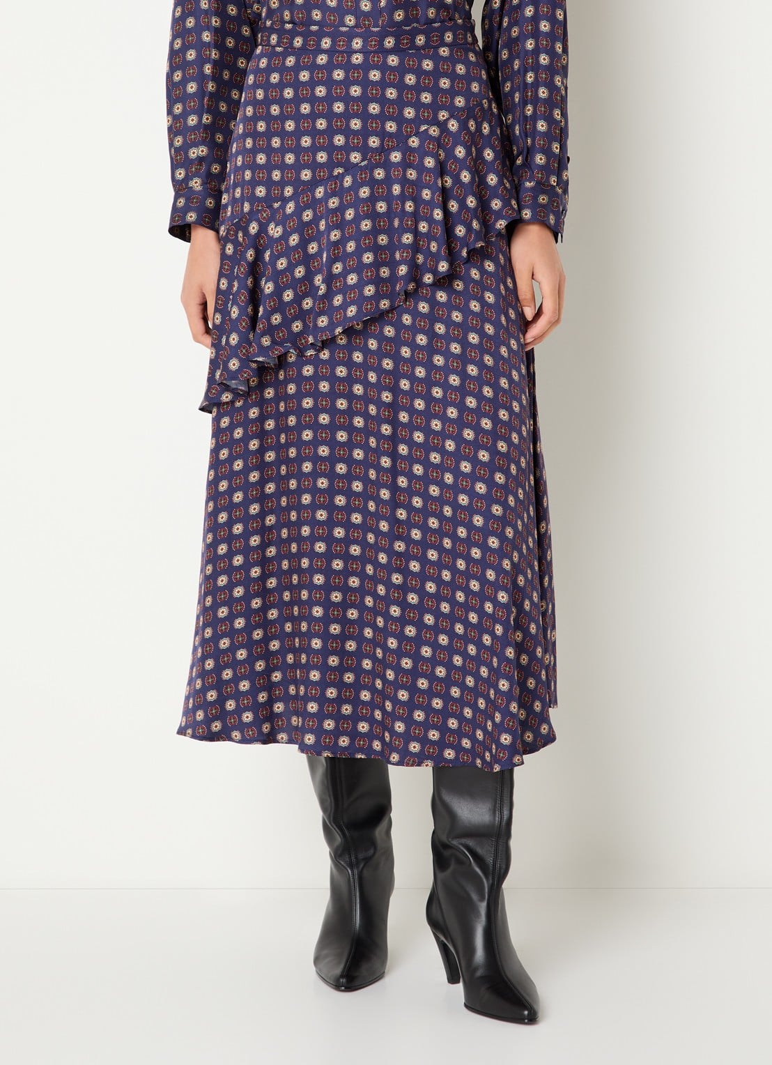 Claudie Pierlot Midi rok met volant en print - detail 4 donkerblauw