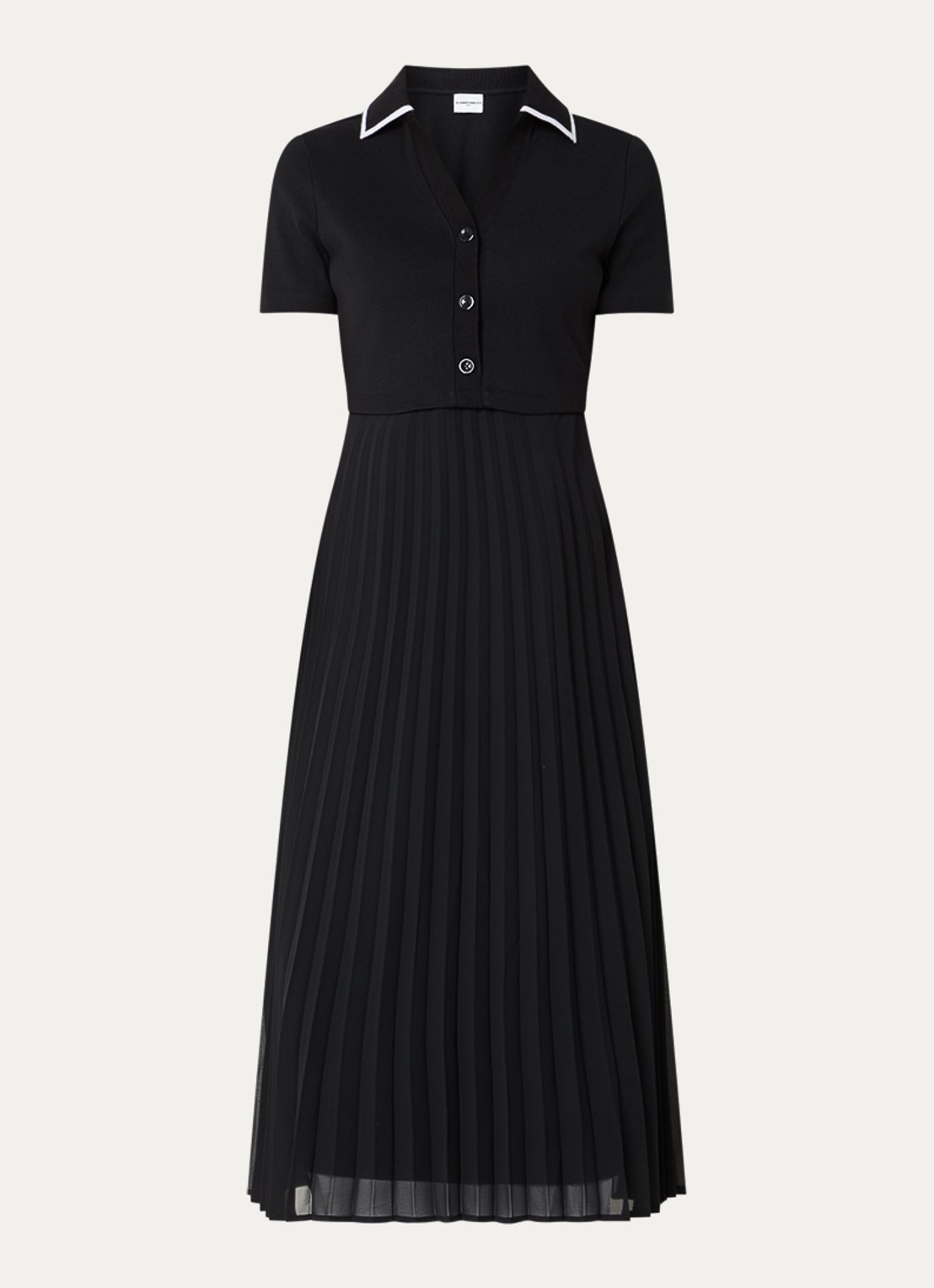 Claudie Pierlot Midi tuniekjurk met V-hals  - voorkant 2 zwart