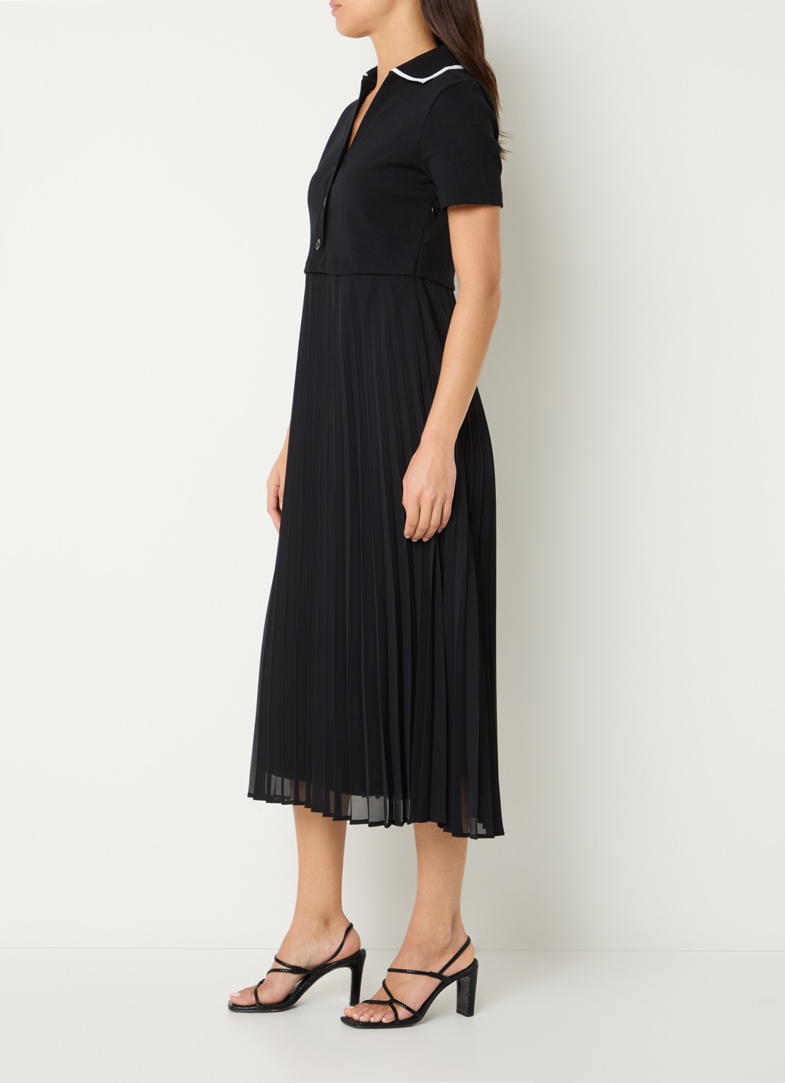 Claudie Pierlot Midi tuniekjurk met V-hals  - voorkant 3 zwart