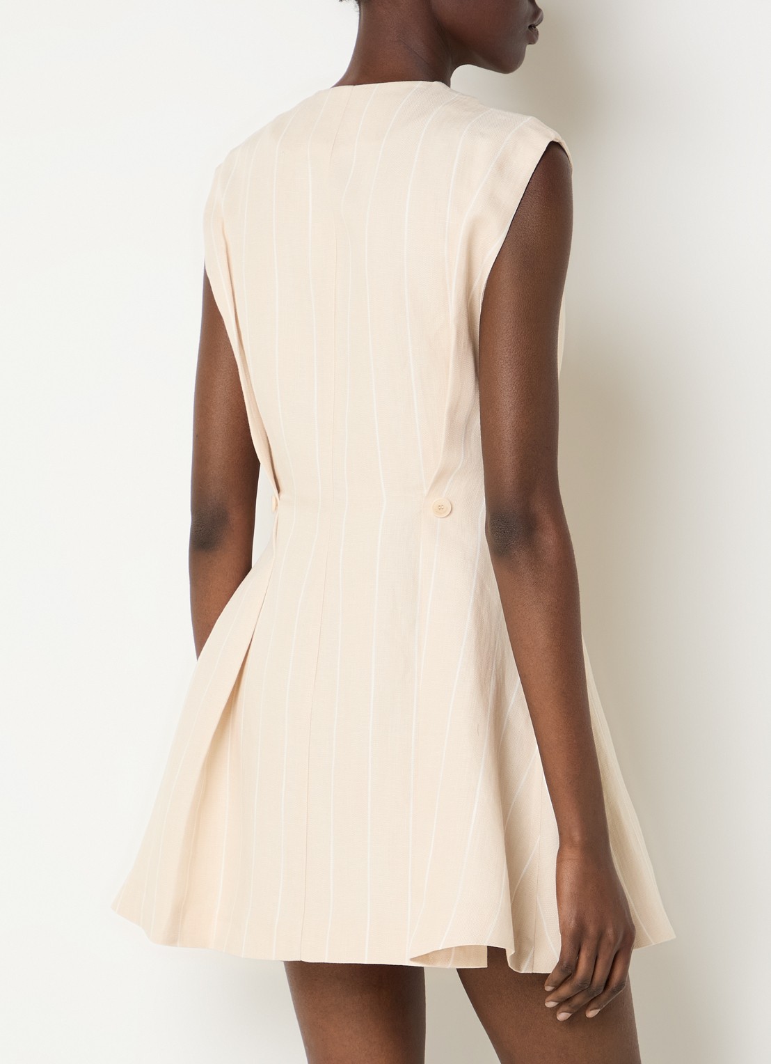 Claudie Pierlot Mini A-lijn jurk in linnenblend met streepprint - achterkant 3 zand
