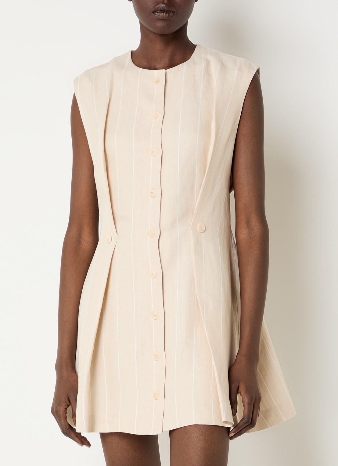 Claudie Pierlot Mini A-lijn jurk in linnenblend met streepprint - detail 4 zand