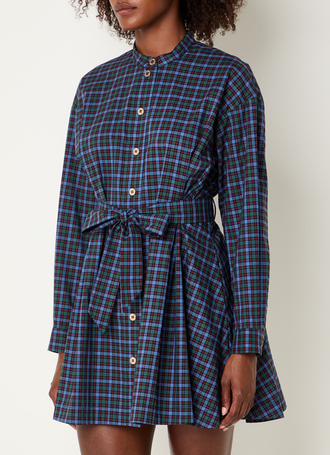 Claudie Pierlot Mini blousejurk met ruitdessin - detail 4 blauw