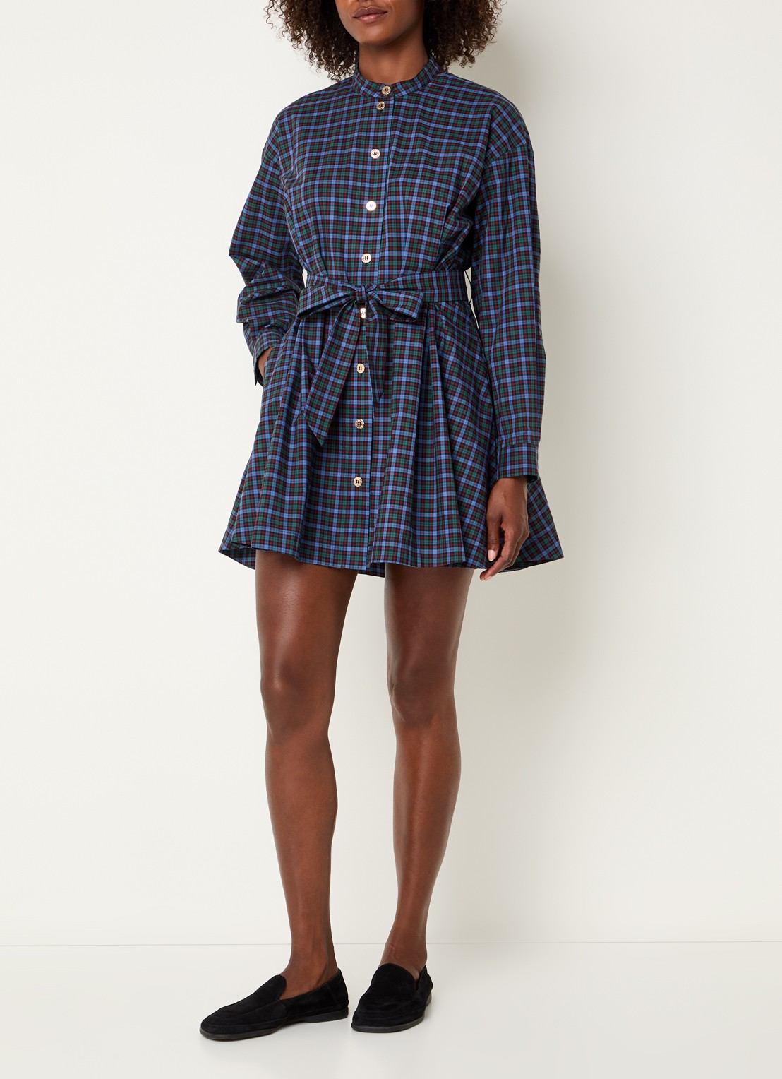 Claudie Pierlot Mini blousejurk met ruitdessin - voorkant 2 blauw
