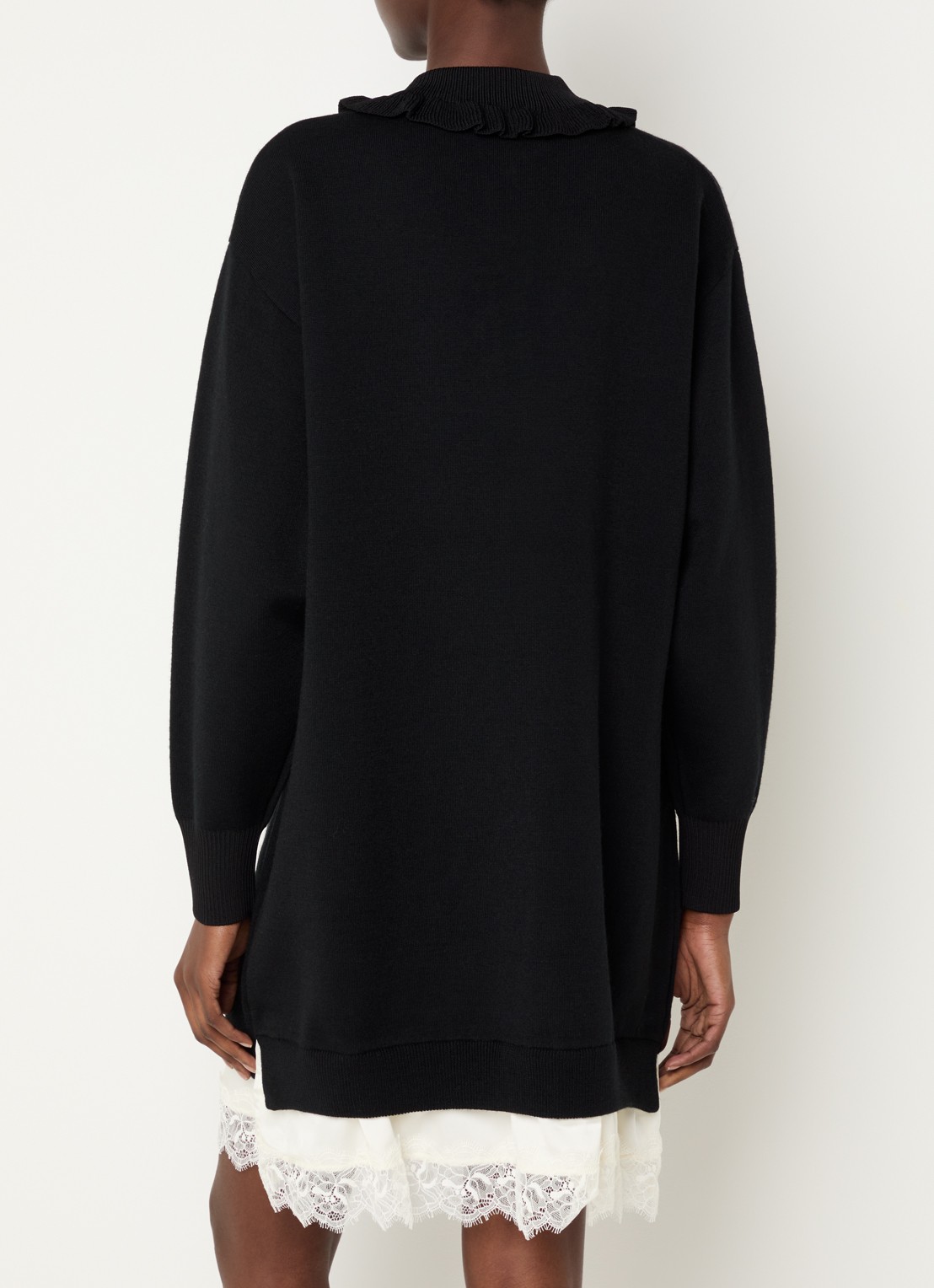 Claudie Pierlot Mini jurk in wolblend met details van kant - achterkant zwart