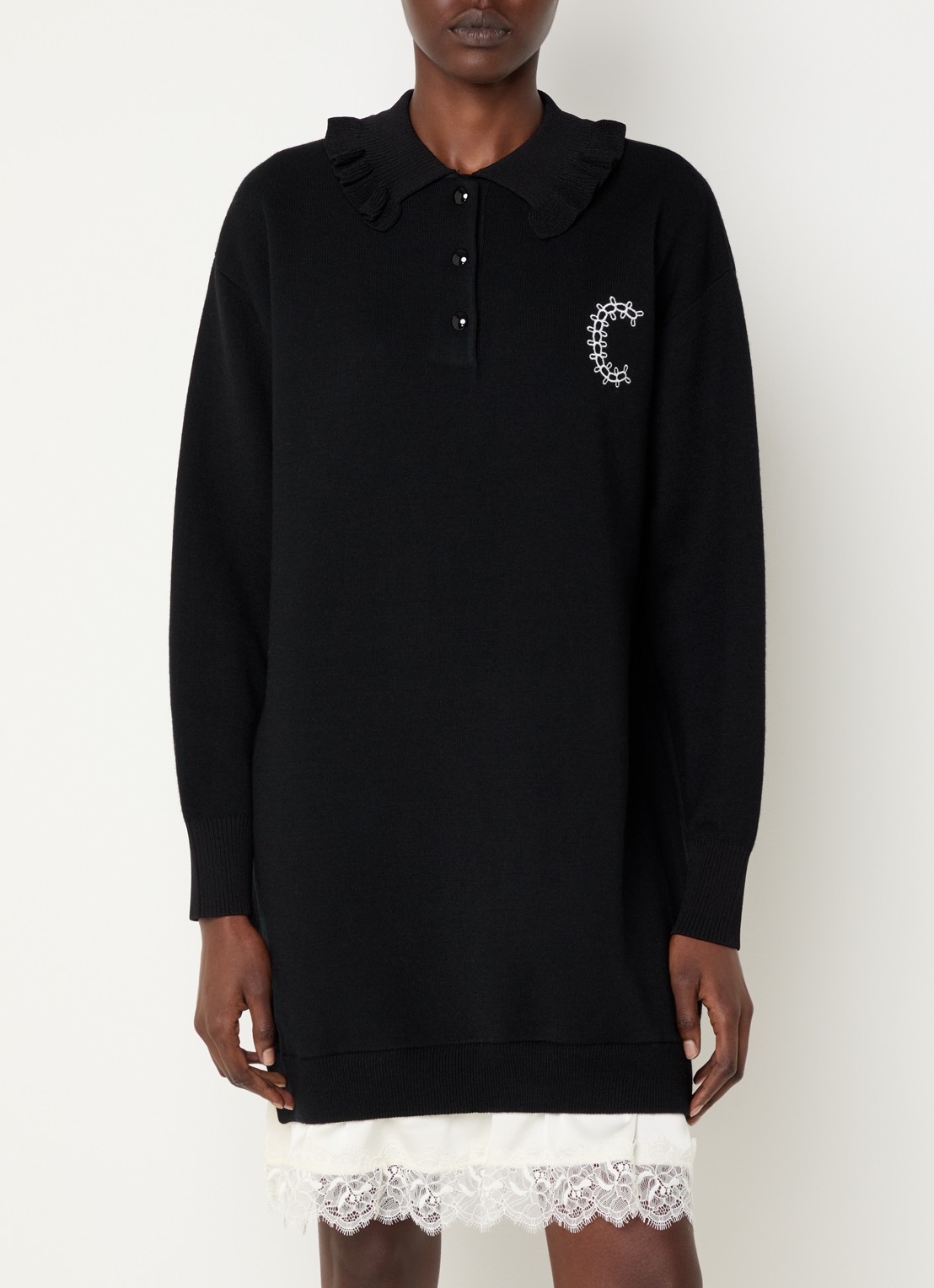 Claudie Pierlot Mini jurk in wolblend met details van kant - detail 4 zwart