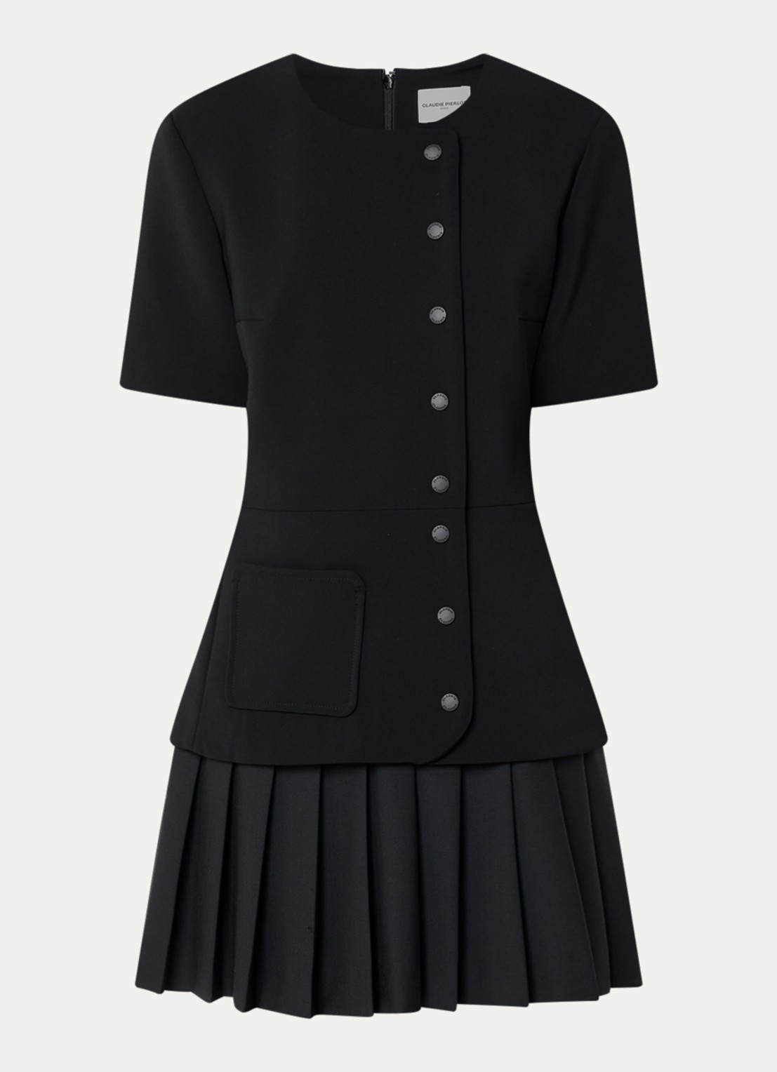 Claudie Pierlot Mini jurk met plissé - voorkant 3 zwart