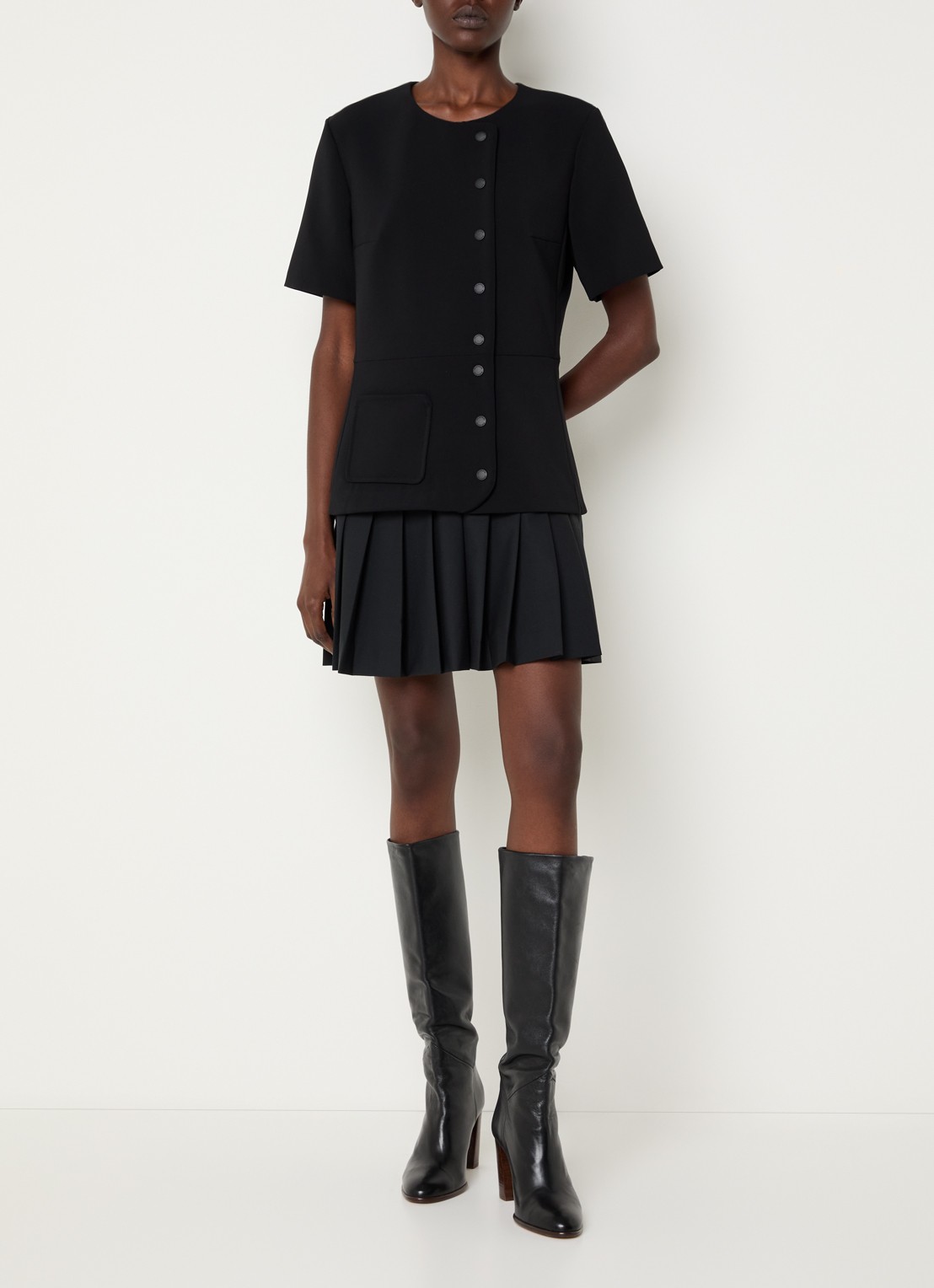 Claudie Pierlot Mini jurk met plissé - voorkant 4 zwart