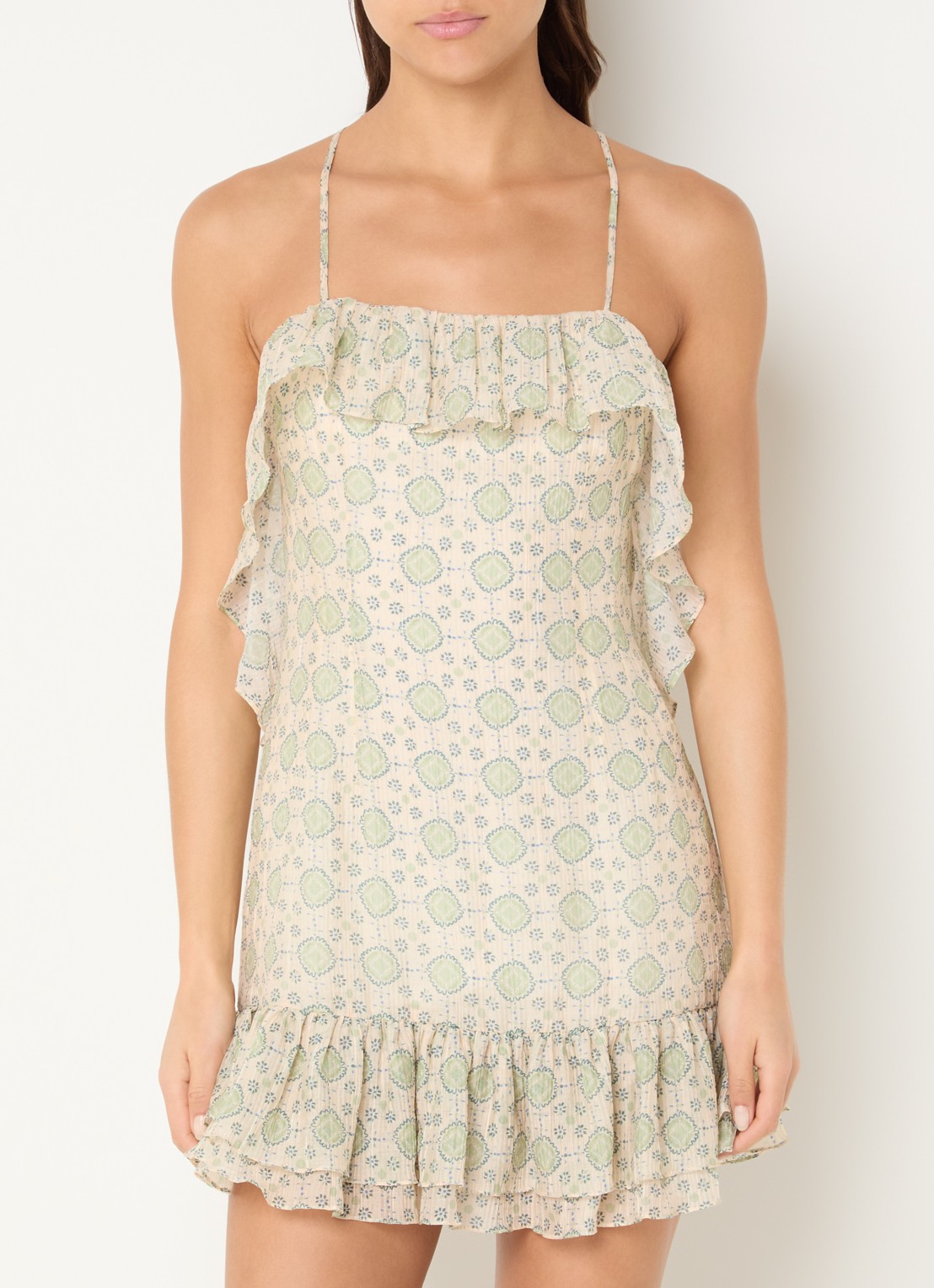Claudie Pierlot Mini jurk met print - detail lichtgroen