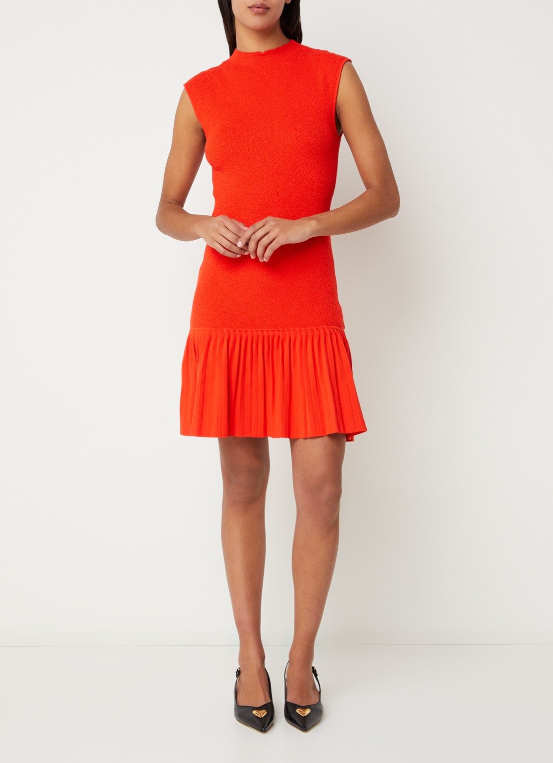 Claudie Pierlot Mini jurk met volant - voorkant 3 koraal