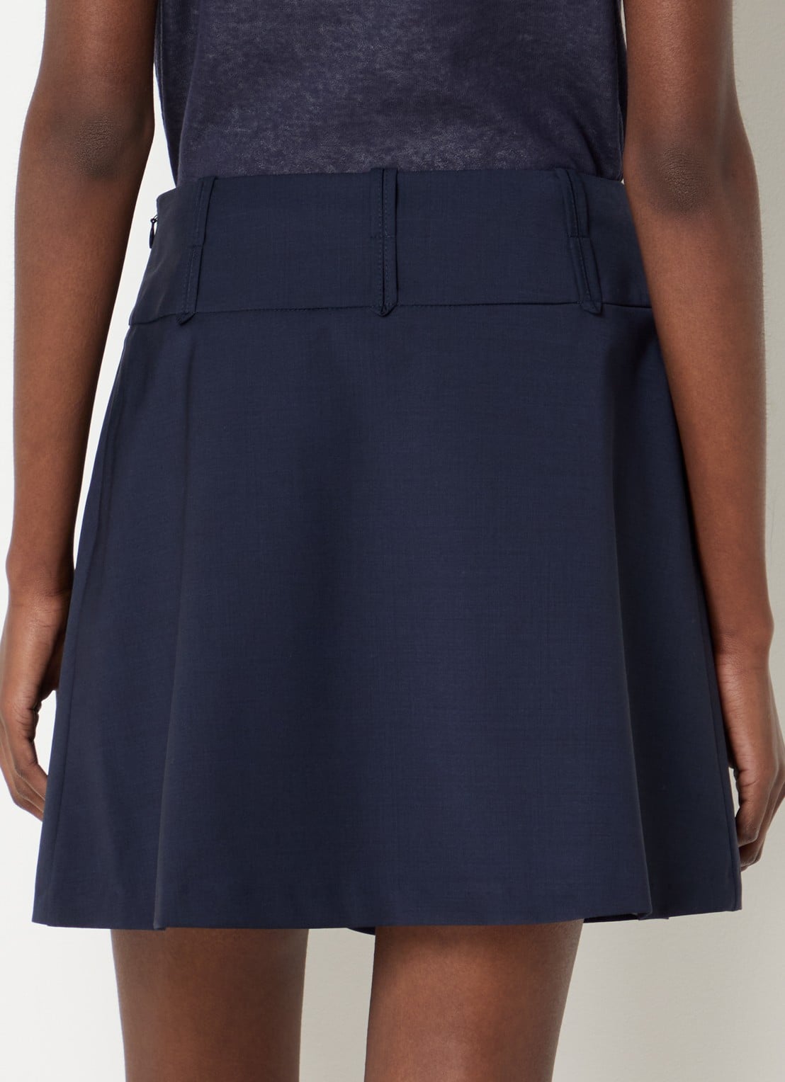 Claudie Pierlot Mini plooirok in wolblend met paspelzak - achterkant donkerblauw