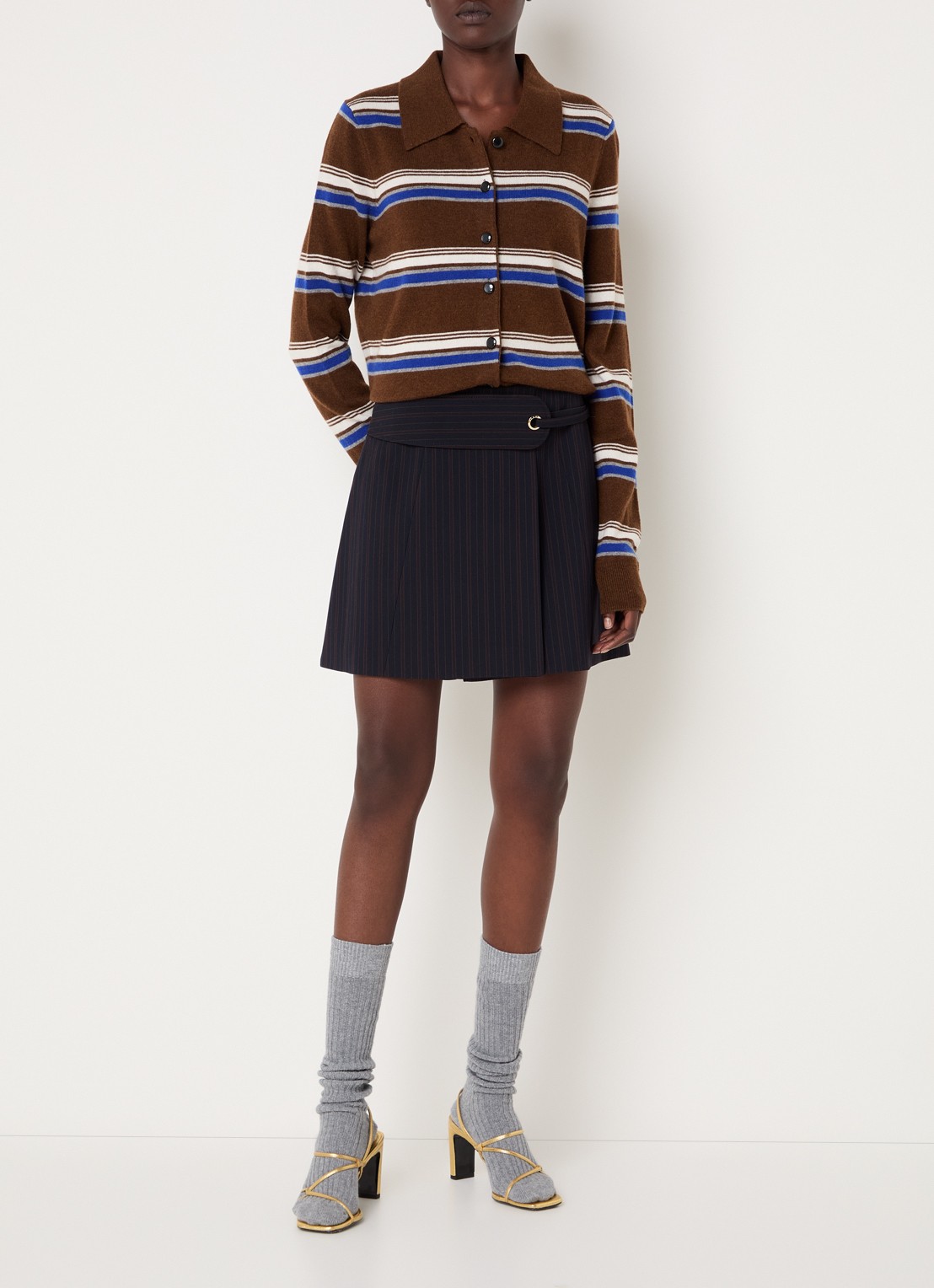 Claudie Pierlot Mini rok met streepprint - voorkant 3 donkerblauw