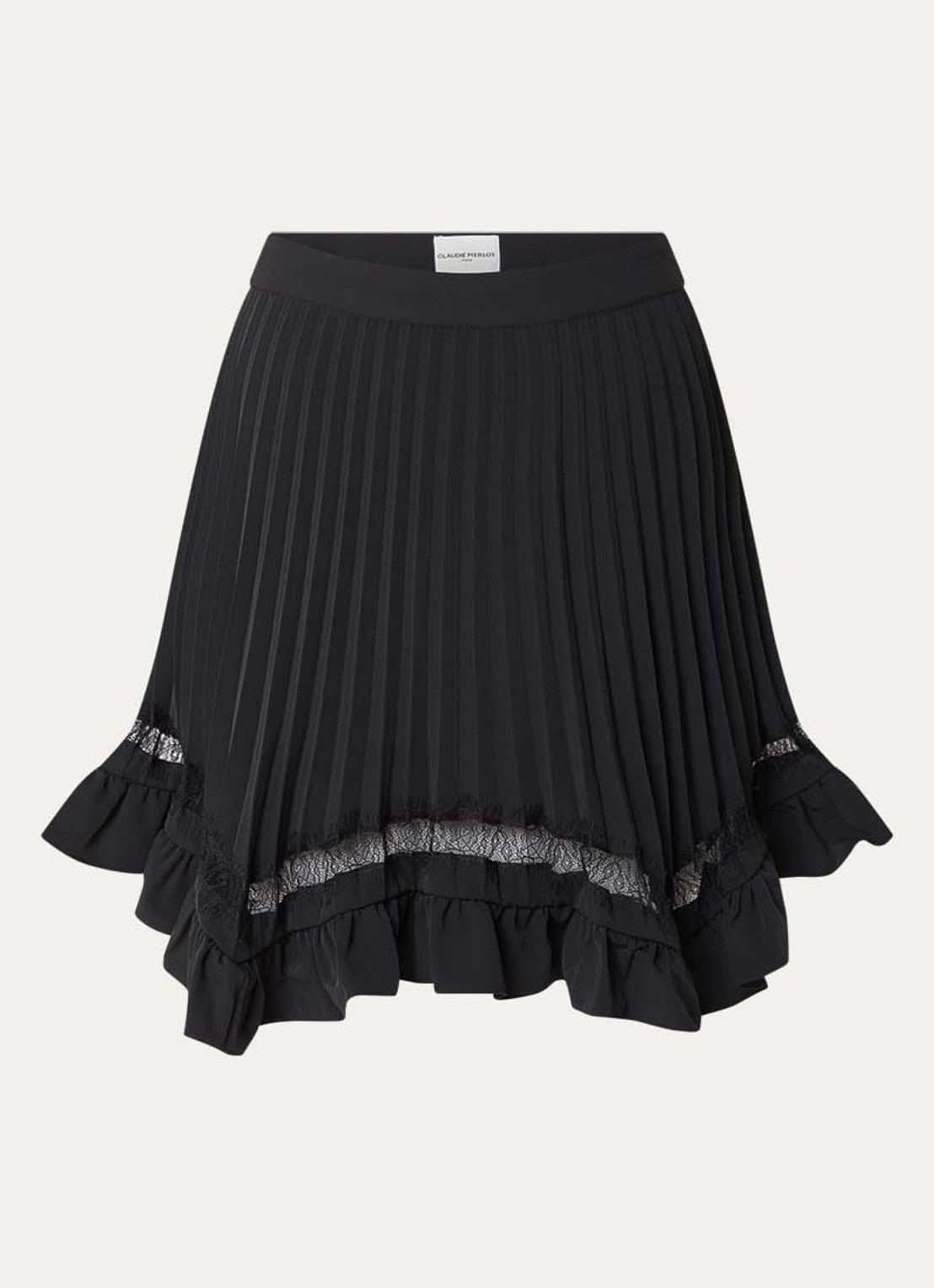 Claudie Pierlot Minirok met plissé en details van kant - voorkant 2 zwart