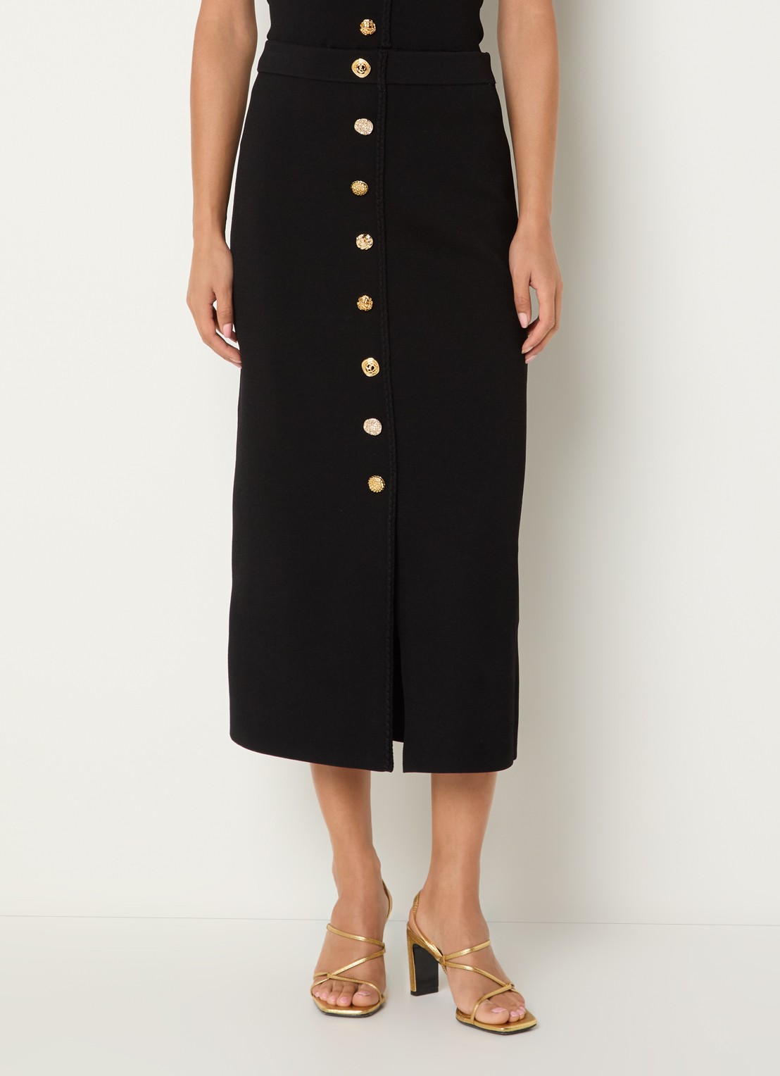 Claudie Pierlot Monarque fijngebreide midi rok met sierknopen - detail 3 zwart