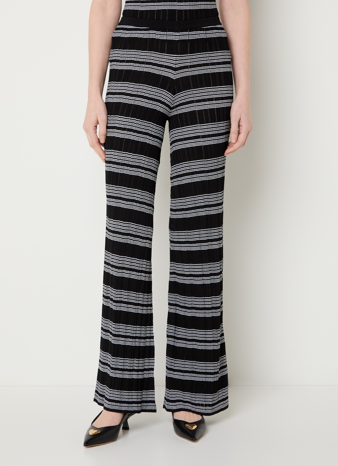 Claudie Pierlot Monpanta high waist flared broek met streepprint - detail 4 zwart