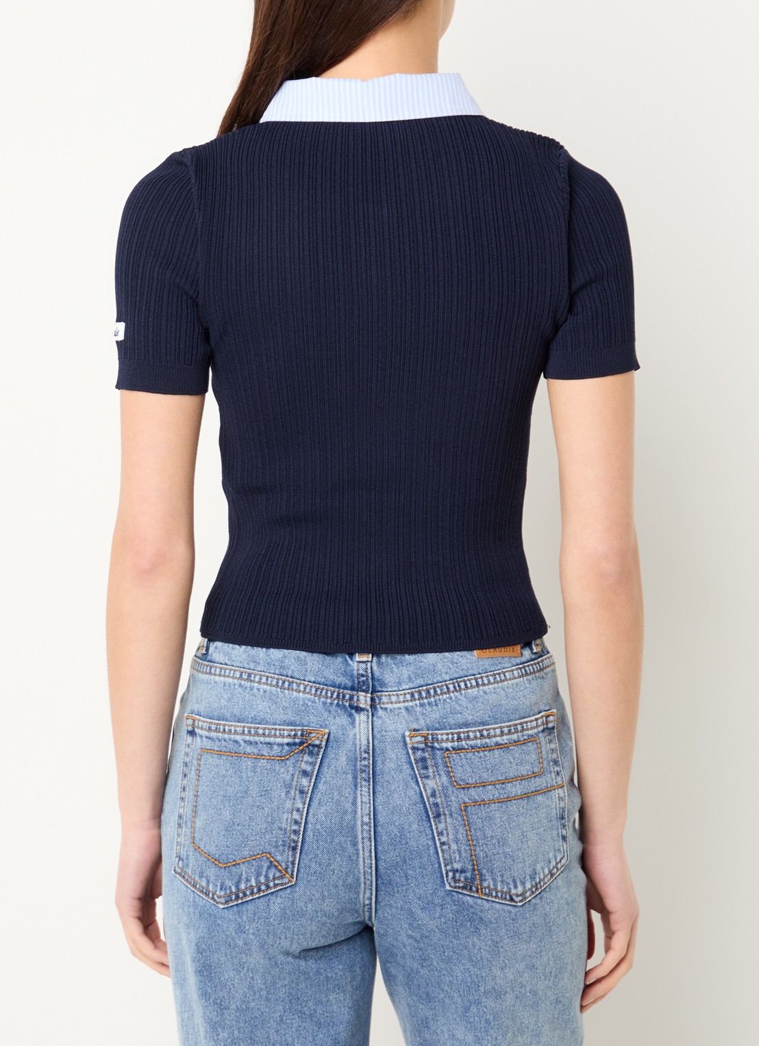 Claudie Pierlot Morina fijngebreid vest met kraag - achterkant 2 donkerblauw