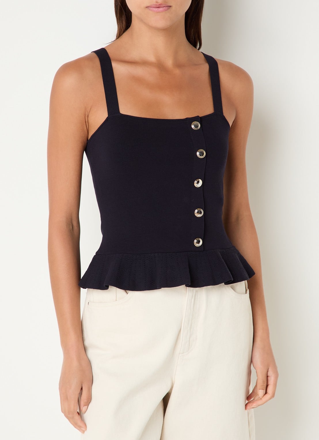 Claudie Pierlot Mouwloze top met sierknopen - detail donkerblauw