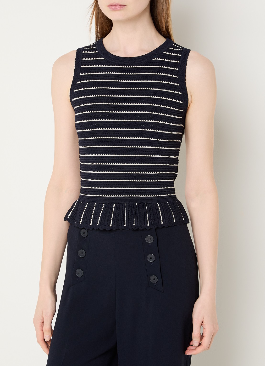 Claudie Pierlot Mouwloze top met streepprint - detail 2 donkerblauw