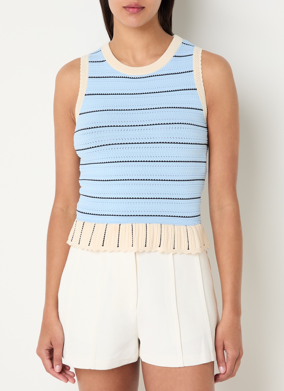 Claudie Pierlot Mouwloze top met streepprint - detail lichtblauw