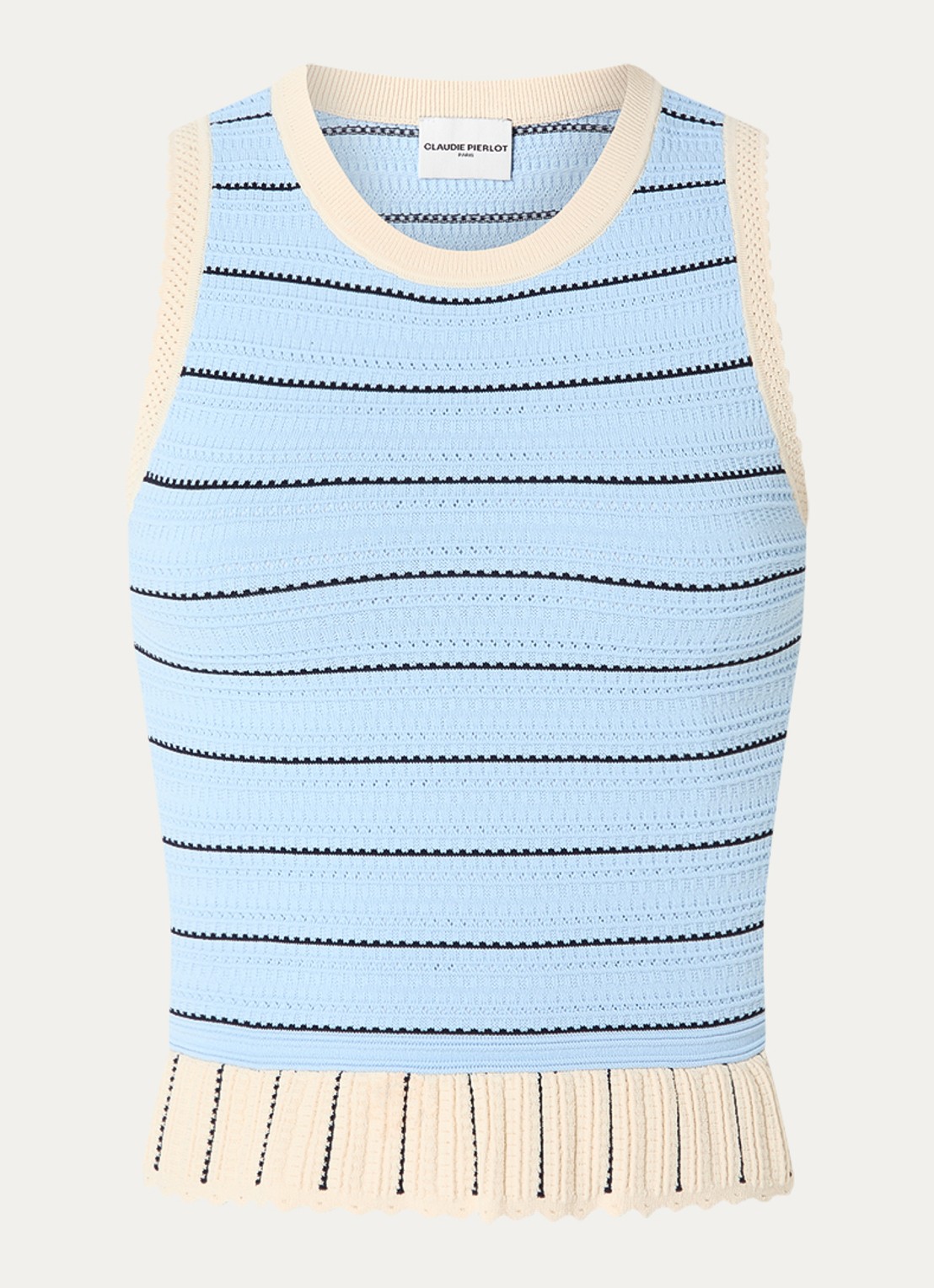 Claudie Pierlot Mouwloze top met streepprint - voorkant 3 lichtblauw