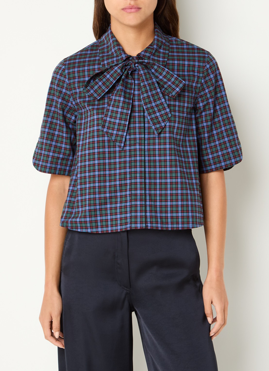 Claudie Pierlot Multico blouse met ruitdessin - detail 3 royalblauw