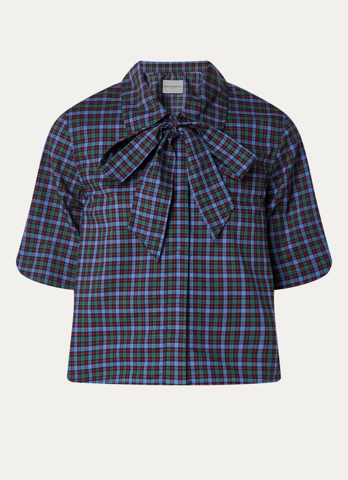 Claudie Pierlot Multico blouse met ruitdessin - voorkant royalblauw