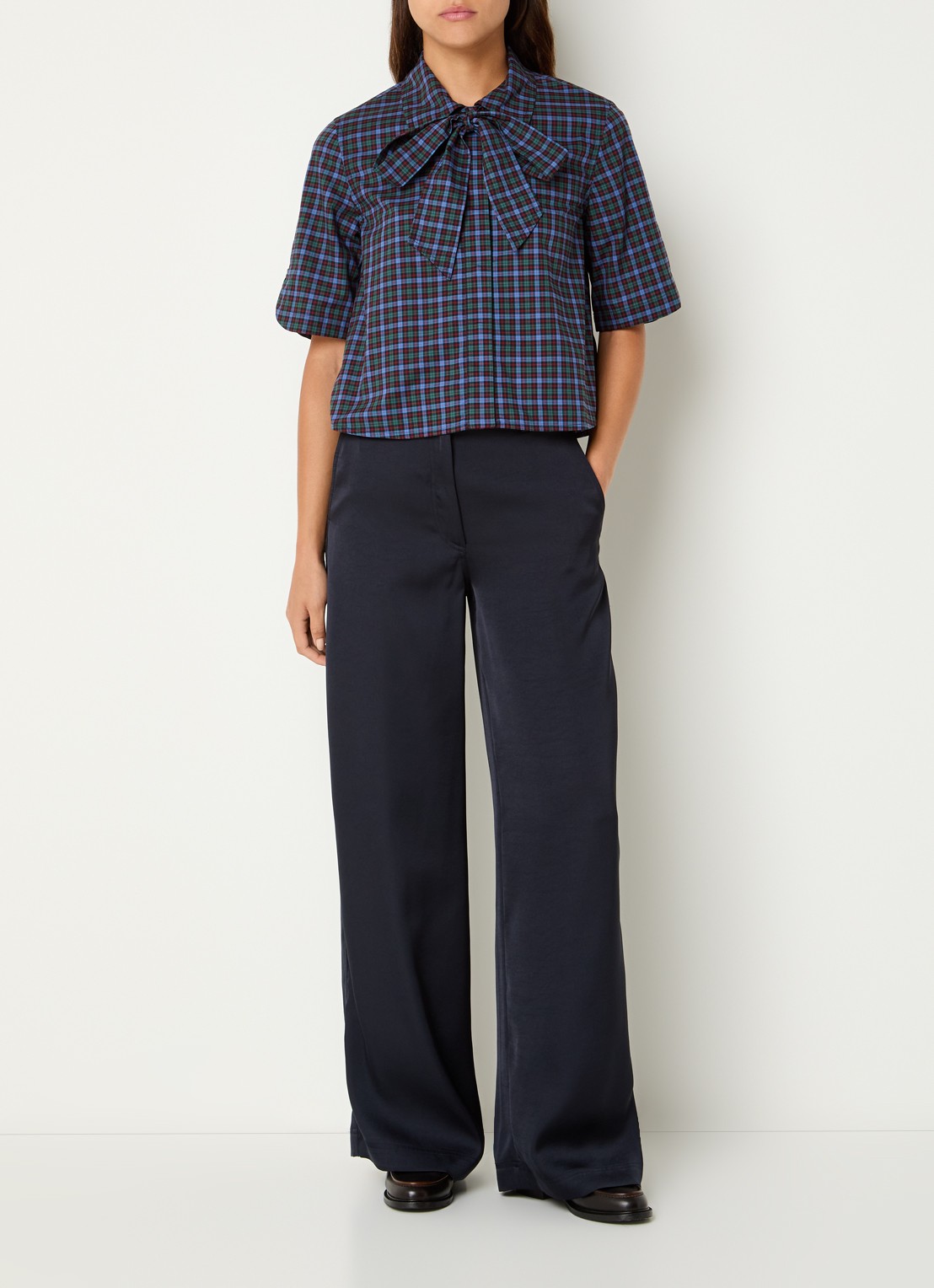 Claudie Pierlot Multico blouse met ruitdessin - voorkant 2 royalblauw