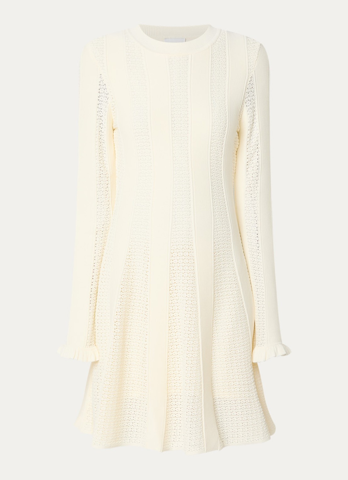 Claudie Pierlot Multico fijngebreide mini jurk met ingebreid patroon - voorkant 2 gebroken wit