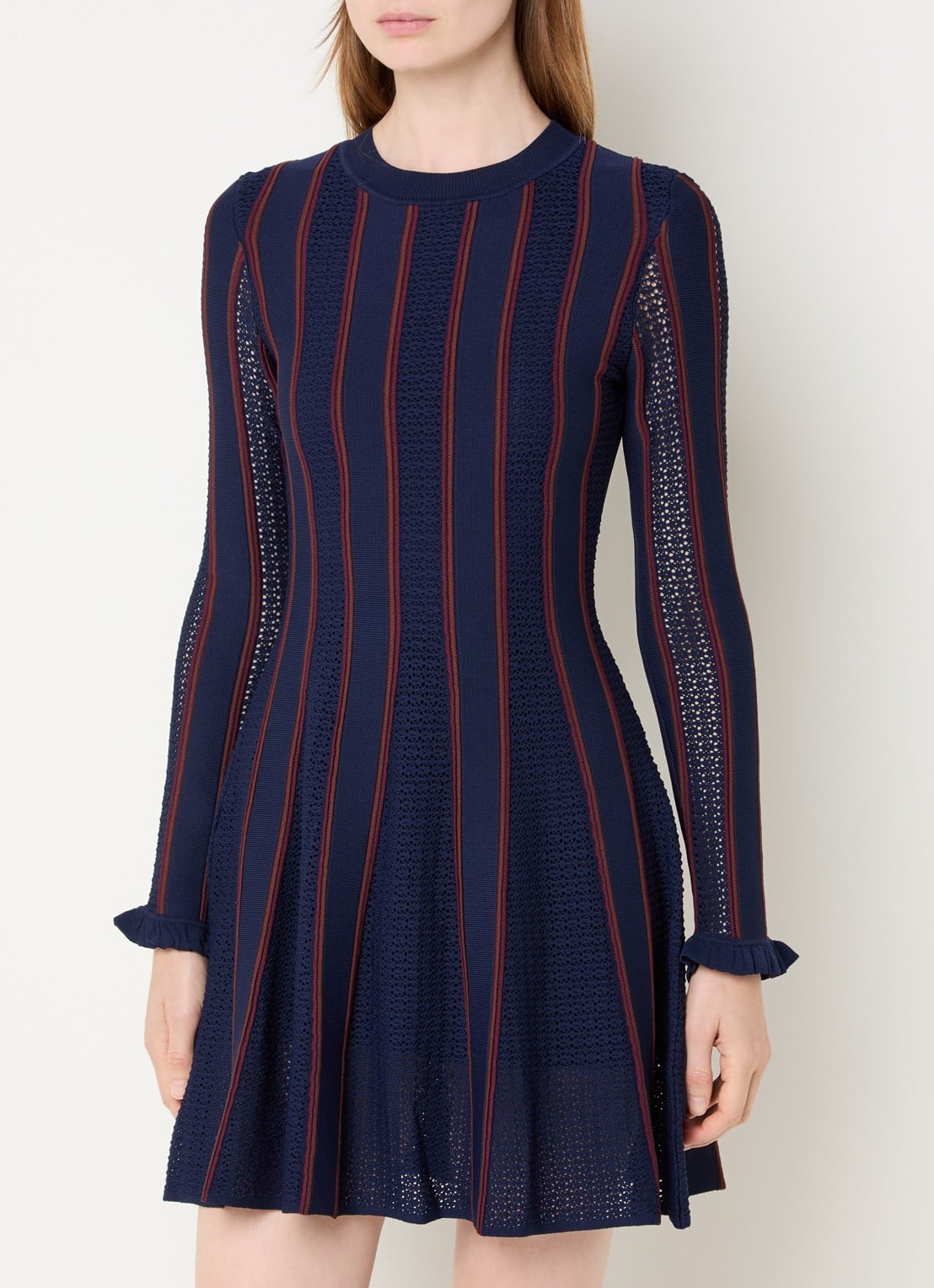 Claudie Pierlot Multico fijngebreide mini jurk met ingebreid patroon - detail 2 donkerblauw