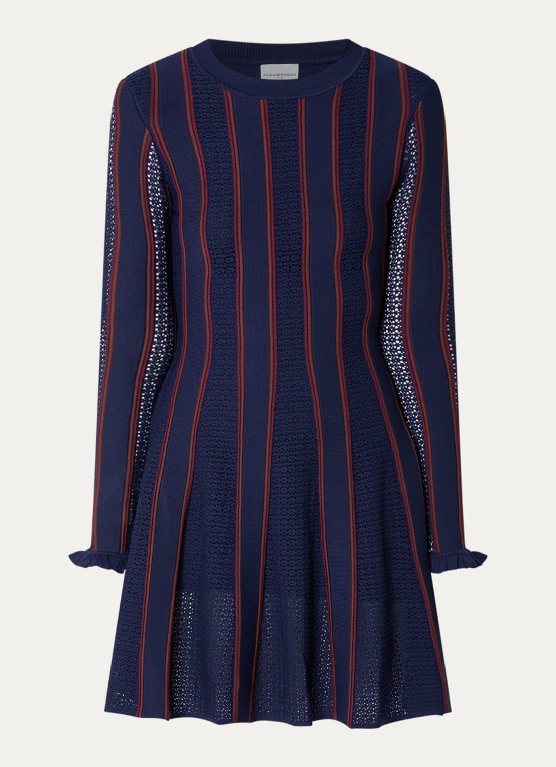Claudie Pierlot Multico fijngebreide mini jurk met ingebreid patroon - voorkant 3 donkerblauw