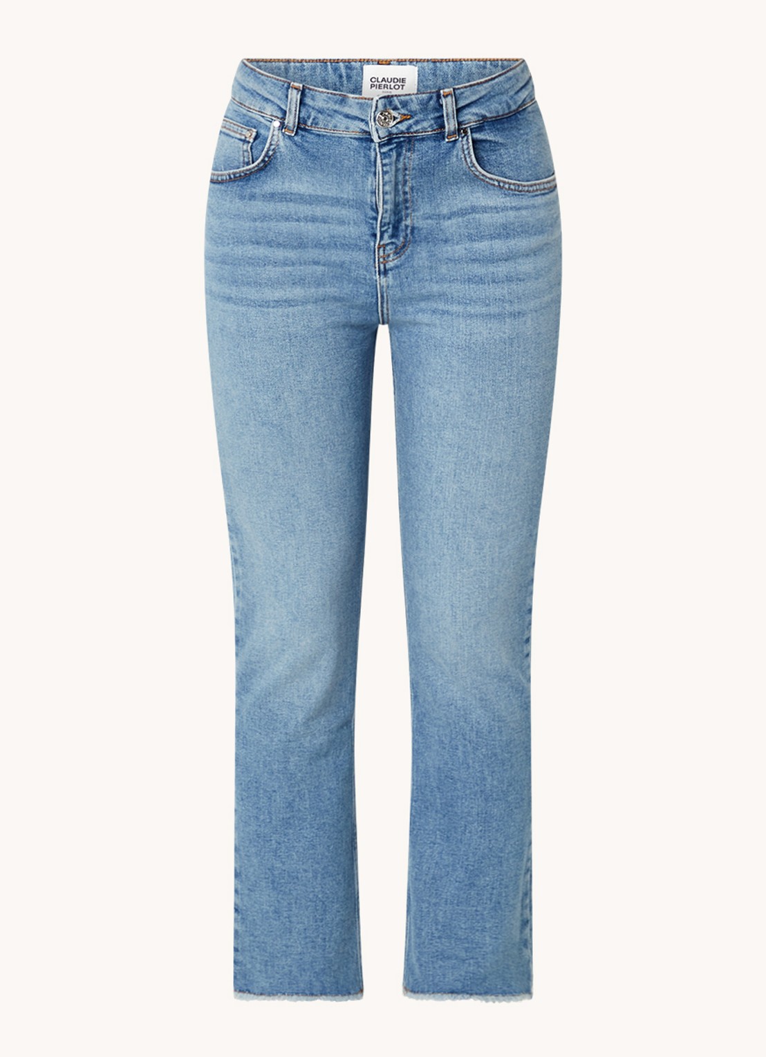 Claudie Pierlot Pageter high waist slim fit cropped jeans met gerafelde zoom  - voorkant 2 indigo