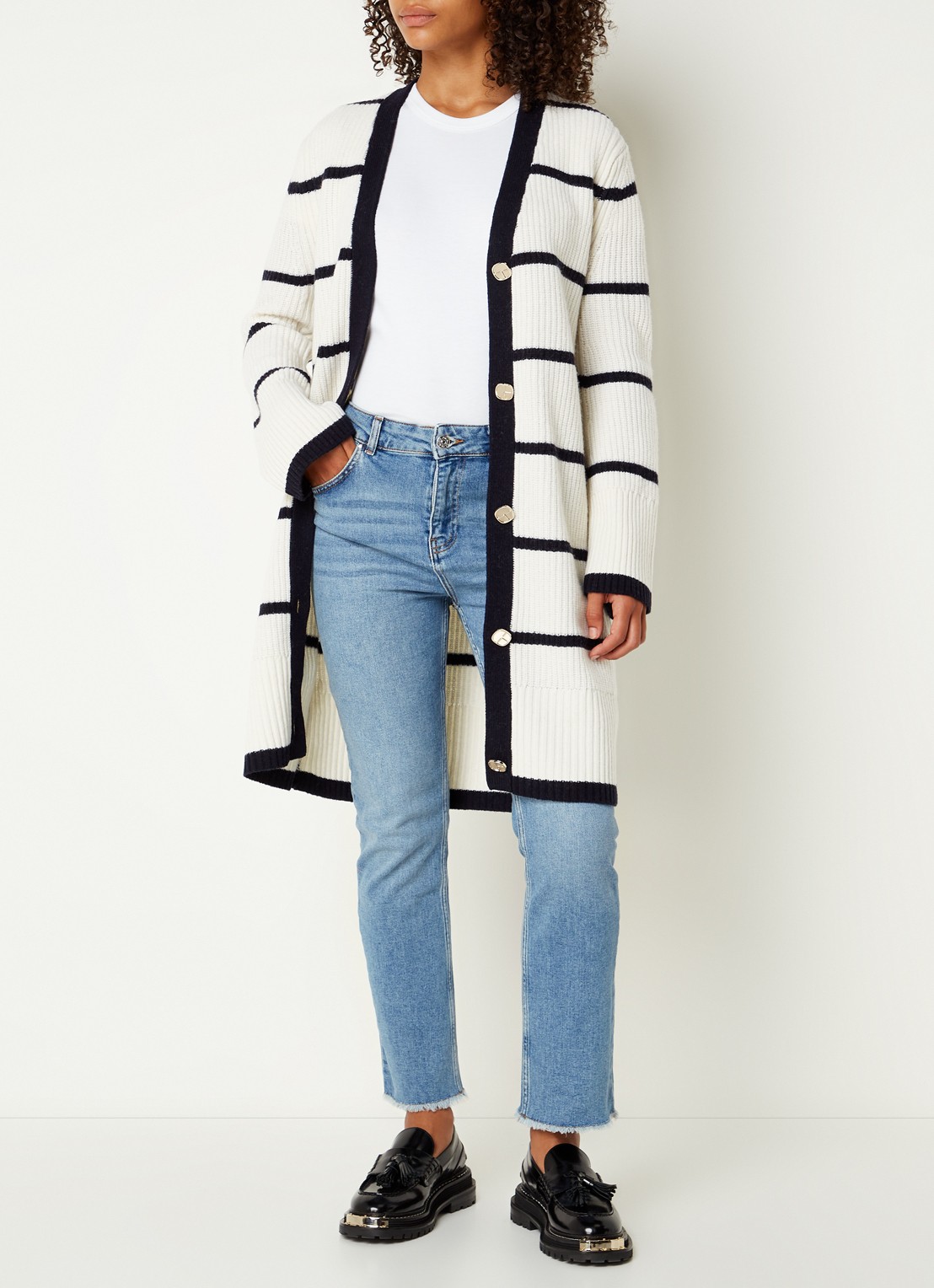 Claudie Pierlot Pageter high waist slim fit cropped jeans met gerafelde zoom  - voorkant 3 indigo