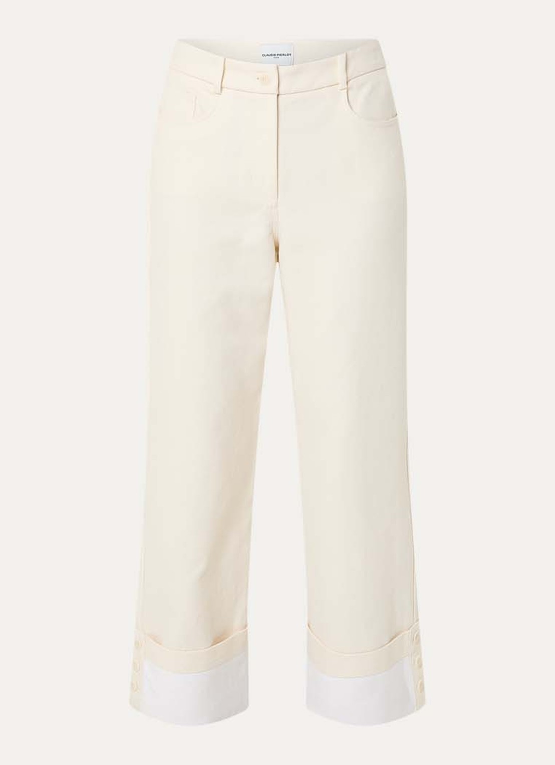 Claudie Pierlot Pallo high waist straight fit broek met sierknopen - voorkant creme