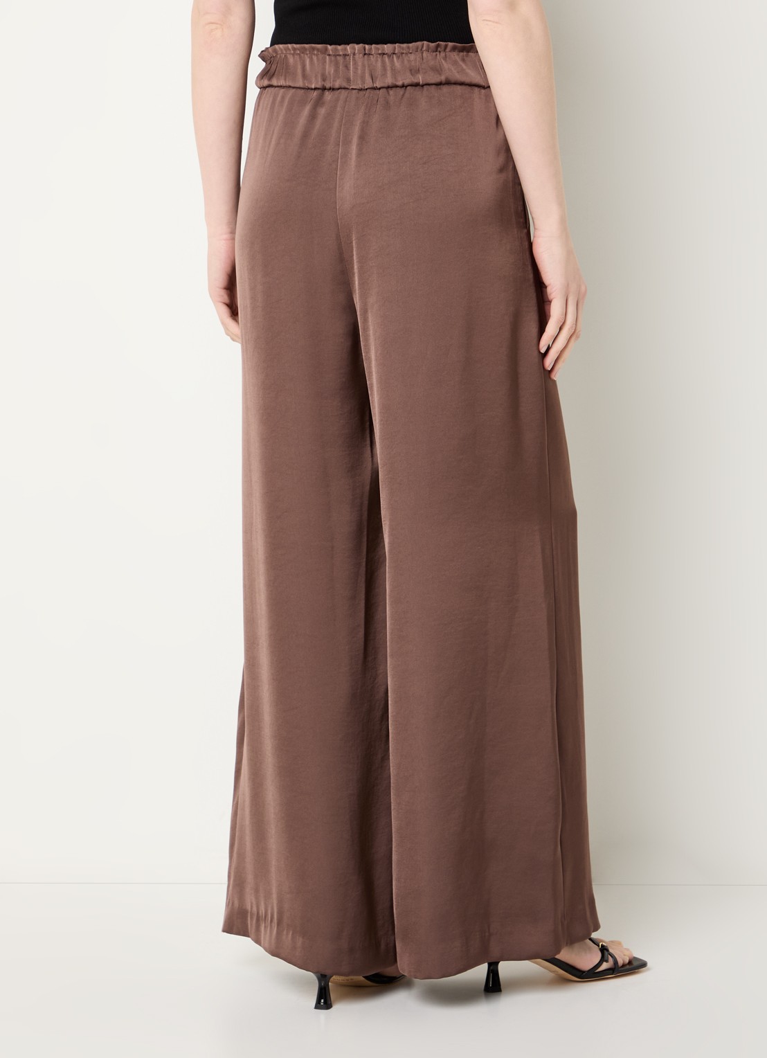 Claudie Pierlot Pantin high waist wide fit pantalon met steekzakken - achterkant 3 bruin