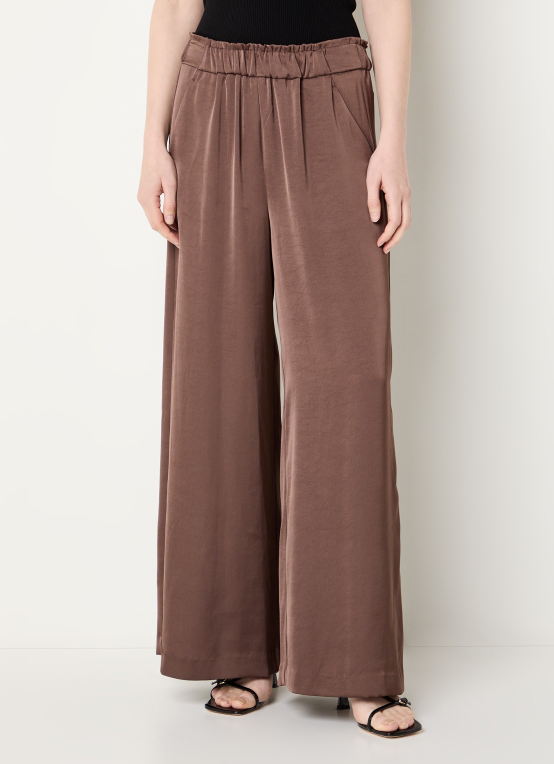 Claudie Pierlot Pantin high waist wide fit pantalon met steekzakken - detail 4 bruin