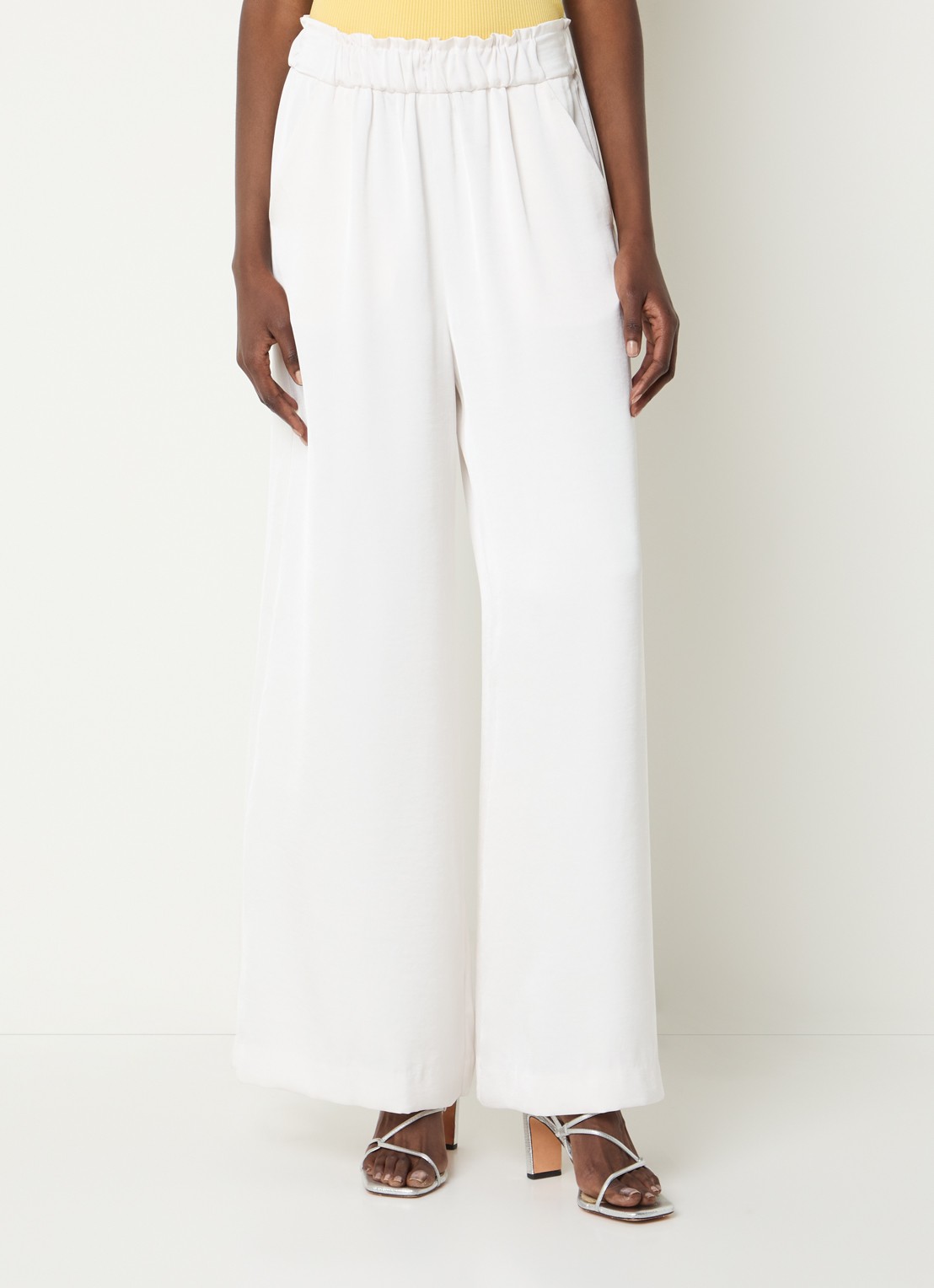 Claudie Pierlot Pantin high waist wide fit pantalon met steekzakken - detail gebroken wit