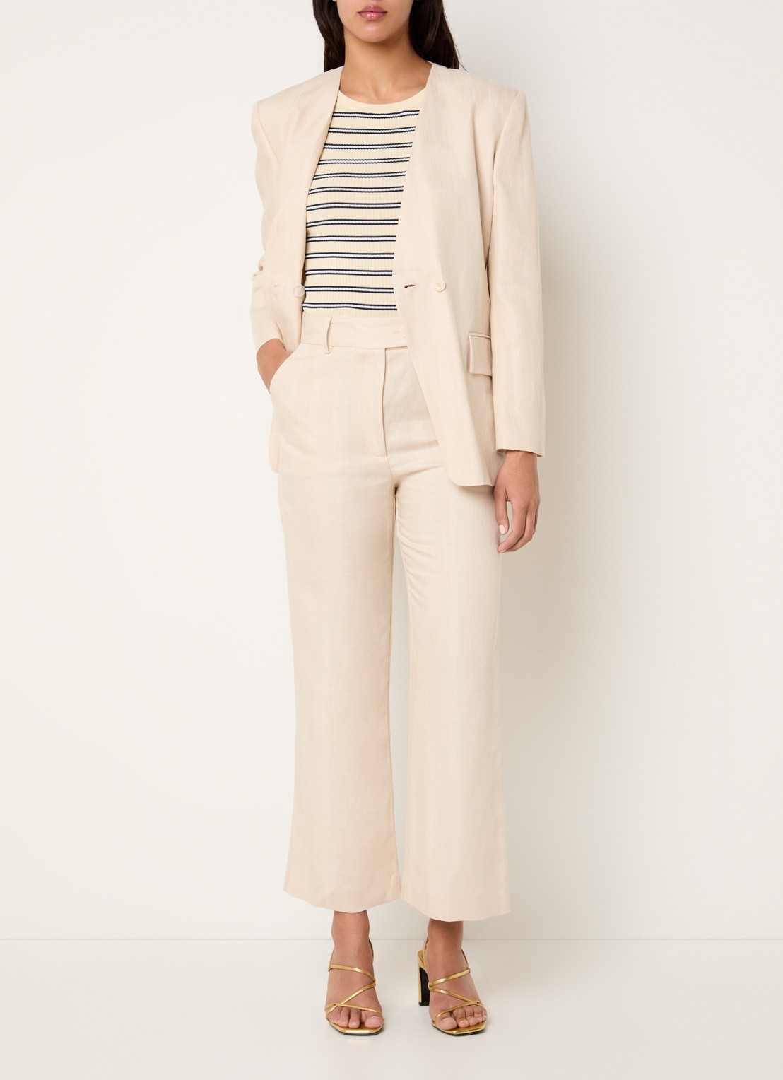 Claudie Pierlot Passila pantalon in linnenblend met steekzakken - voorkant 3 creme