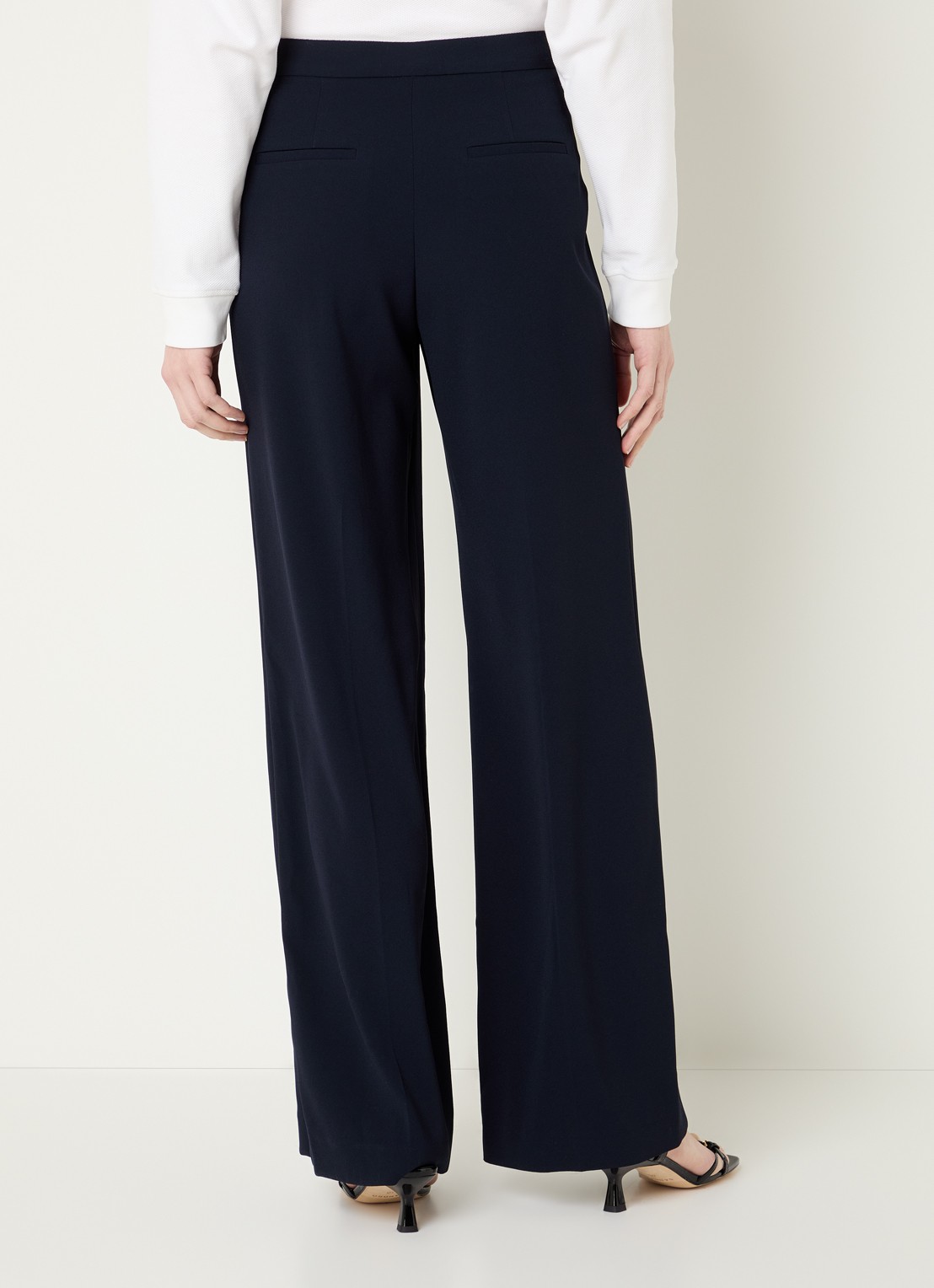 Claudie Pierlot Paulie high waist straight fit pantalon met stretch - achterkant 4 donkerblauw