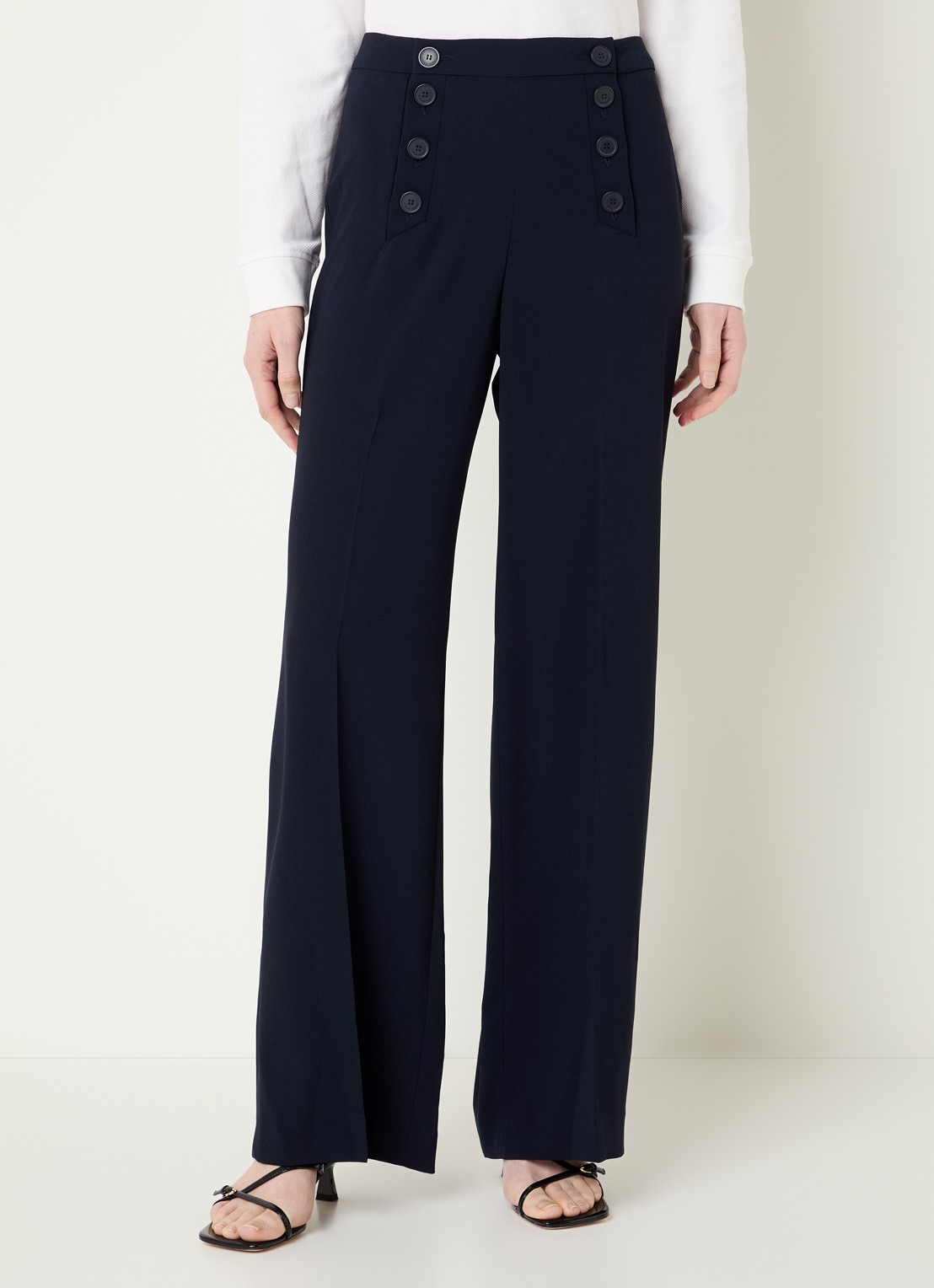Claudie Pierlot Paulie high waist straight fit pantalon met stretch - detail 3 donkerblauw