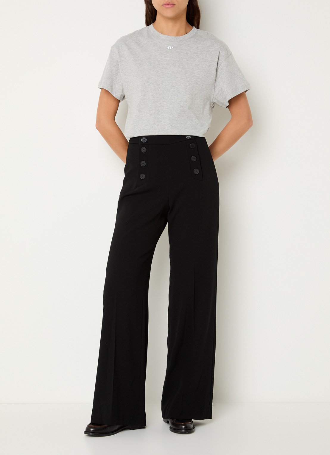 Claudie Pierlot Paulie high waist straight fit pantalon met stretch - voorkant 3 zwart