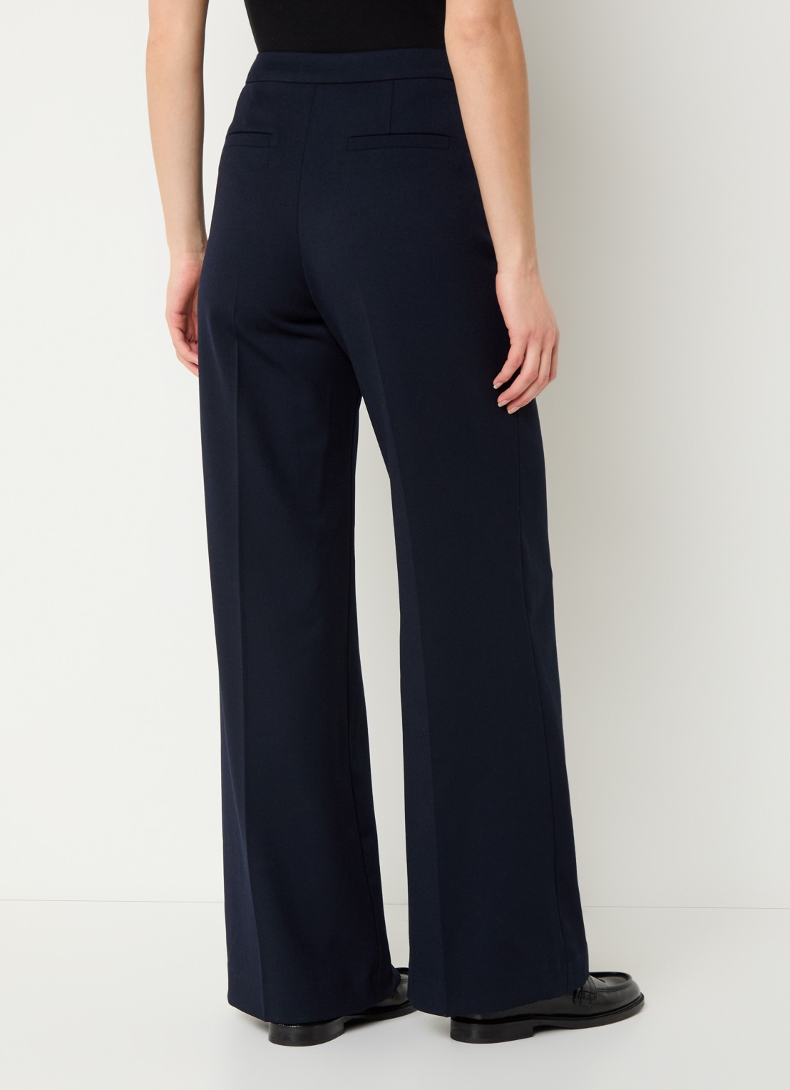 Claudie Pierlot Paulie high waist wide fit pantalon met persplooi - achterkant 2 donkerblauw