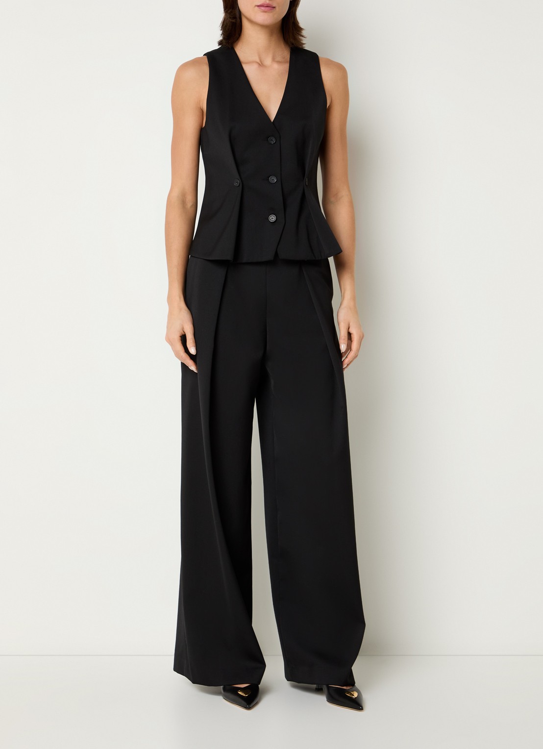 Claudie Pierlot Pelia high waist wide fit pantalon met steekzakken - voorkant 4 zwart