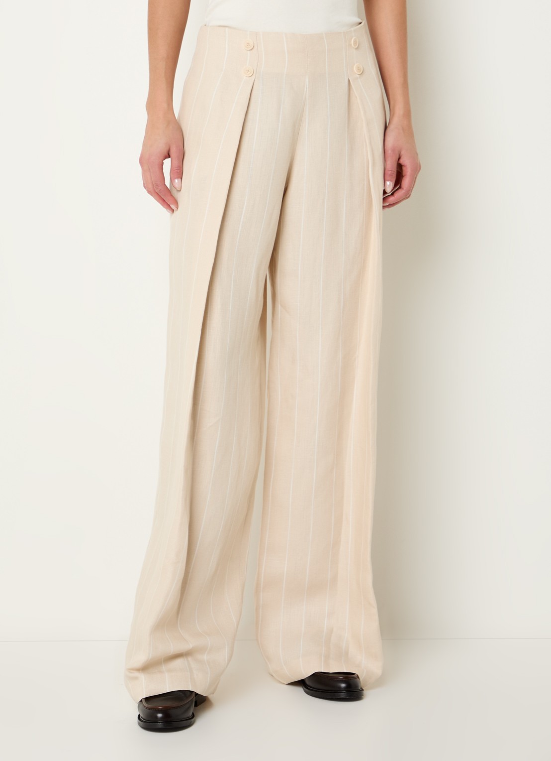 Claudie Pierlot Pelliarayee high waist wide fit pantalon met steekzakken - detail 4 creme