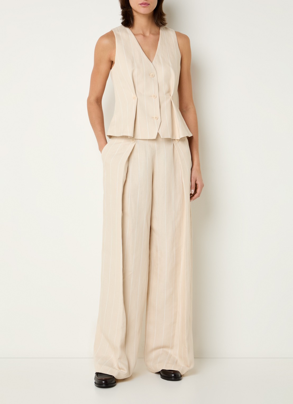 Claudie Pierlot Pelliarayee high waist wide fit pantalon met steekzakken - voorkant 3 creme