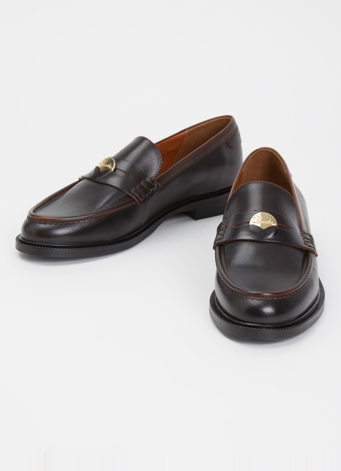 Claudie Pierlot Penny loafer van kalfsleer met logo - detail 2 donkerbruin