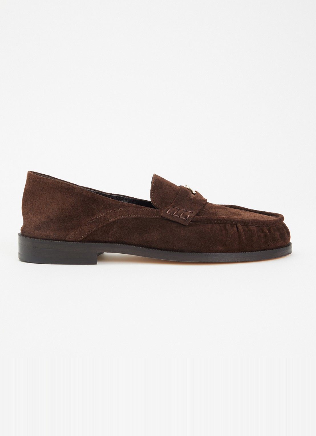 Claudie Pierlot Penny loafer van kalfssuède met logo - voorkant 4 chocoladebruin