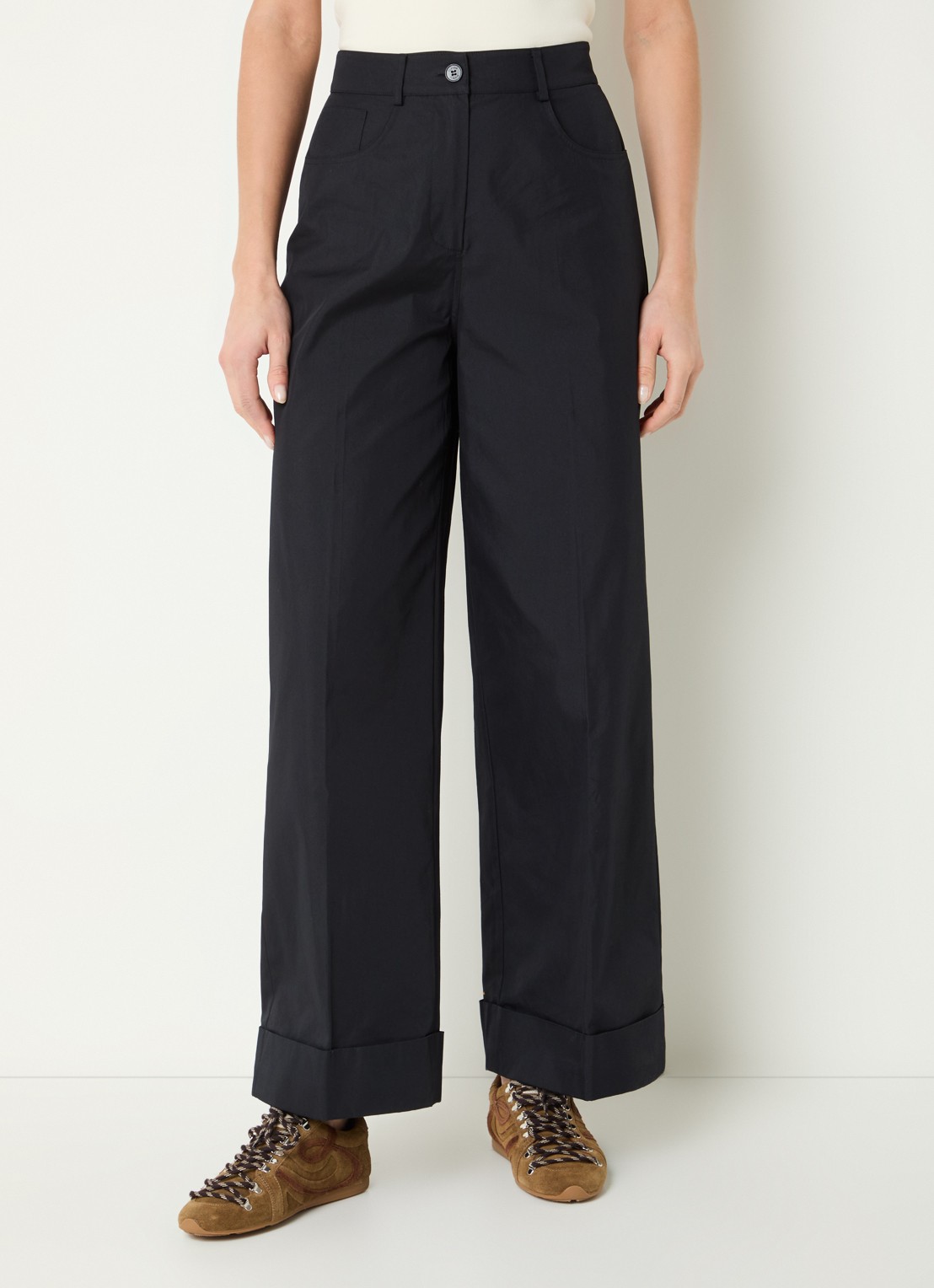 Claudie Pierlot Piano high waist loose fit pantalon met steekzakken - detail 4 blauw