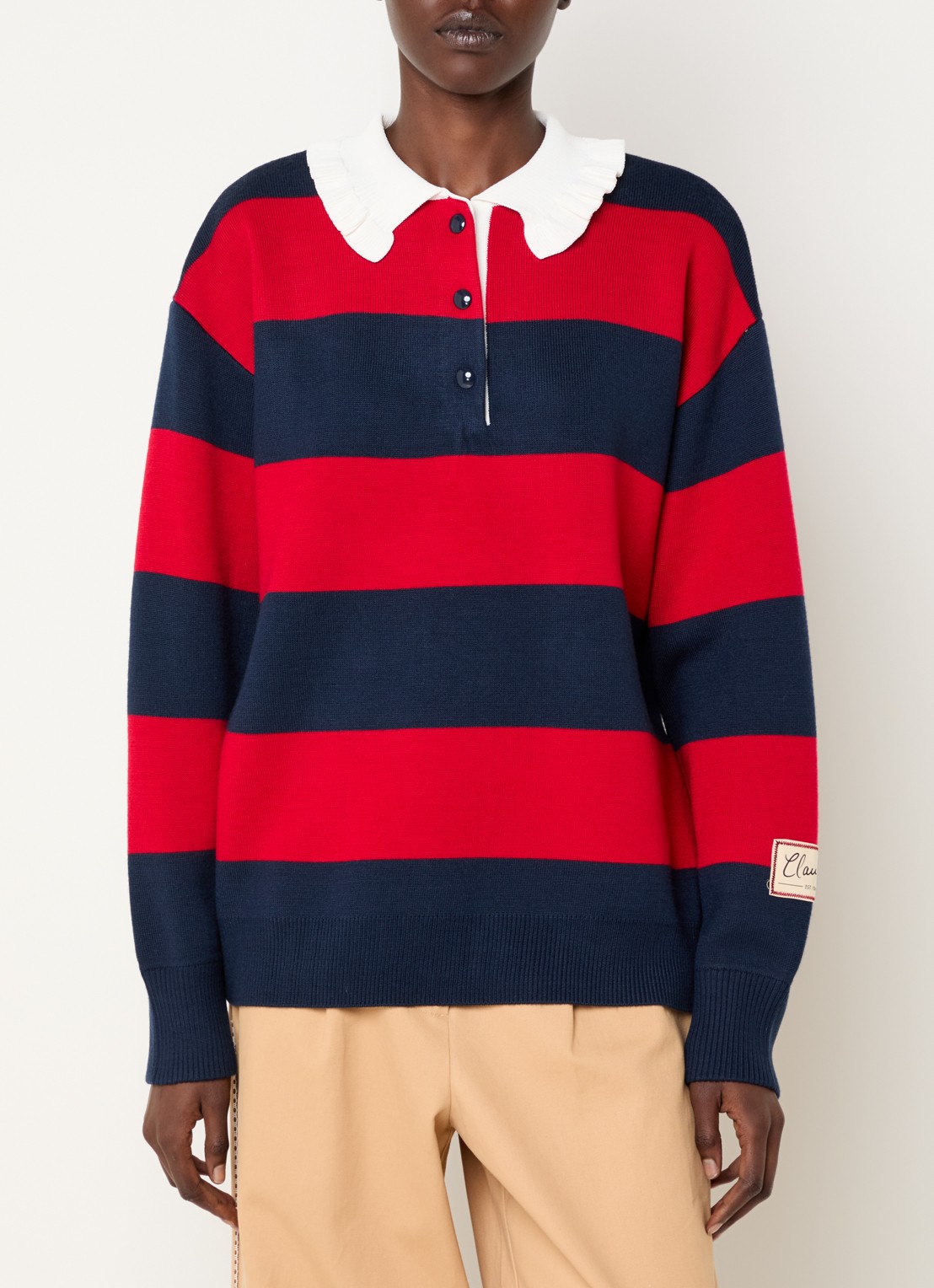 Claudie Pierlot Polo met streepprint - detail rood